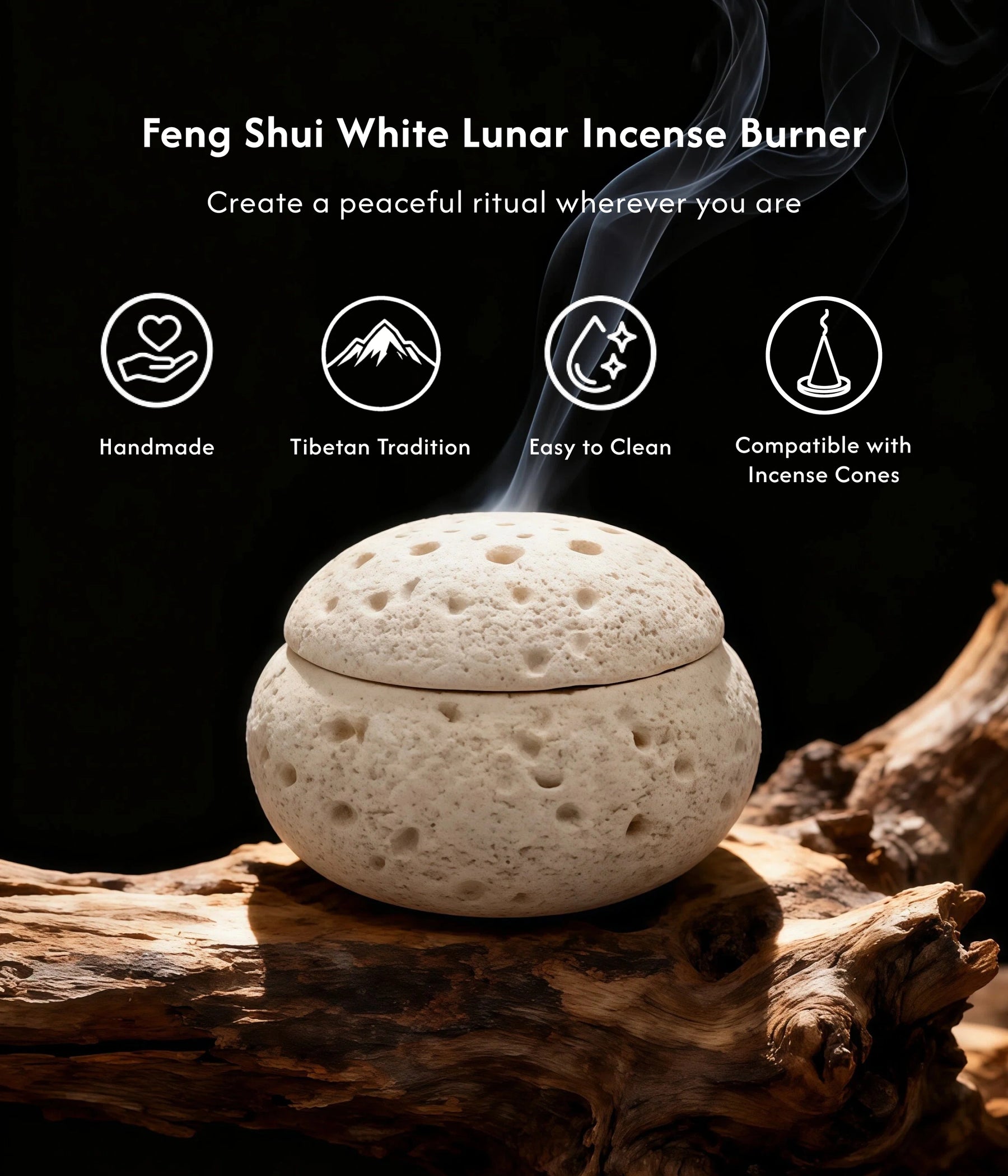Balance & Clarity Burner Set (Includes Incense Slices) - Feng Shui White Lunar Incense Burner description 1