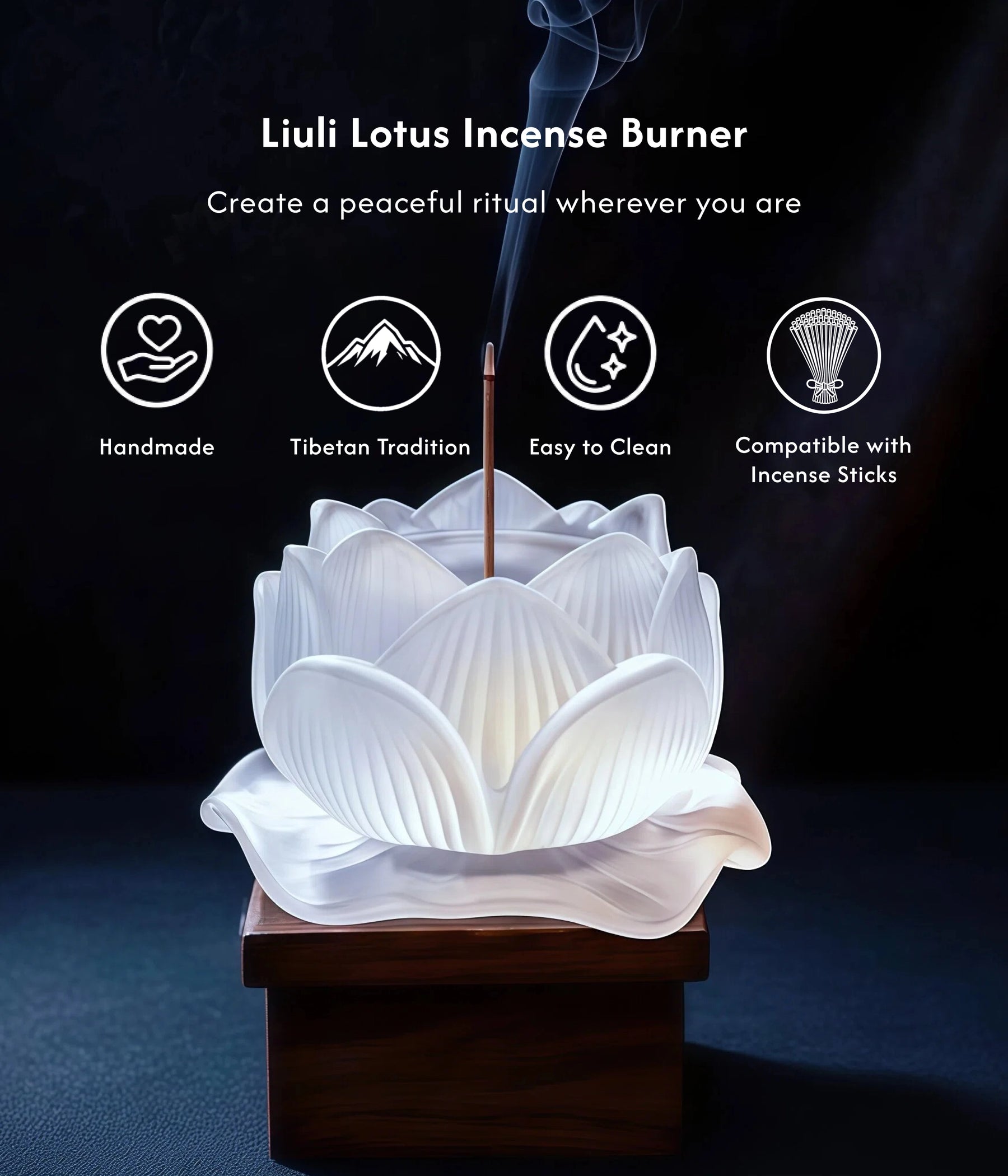 Purity & Awakening Burner Set (Includes Incense Sticks) - Liuli Lotus Incense Burner description 1