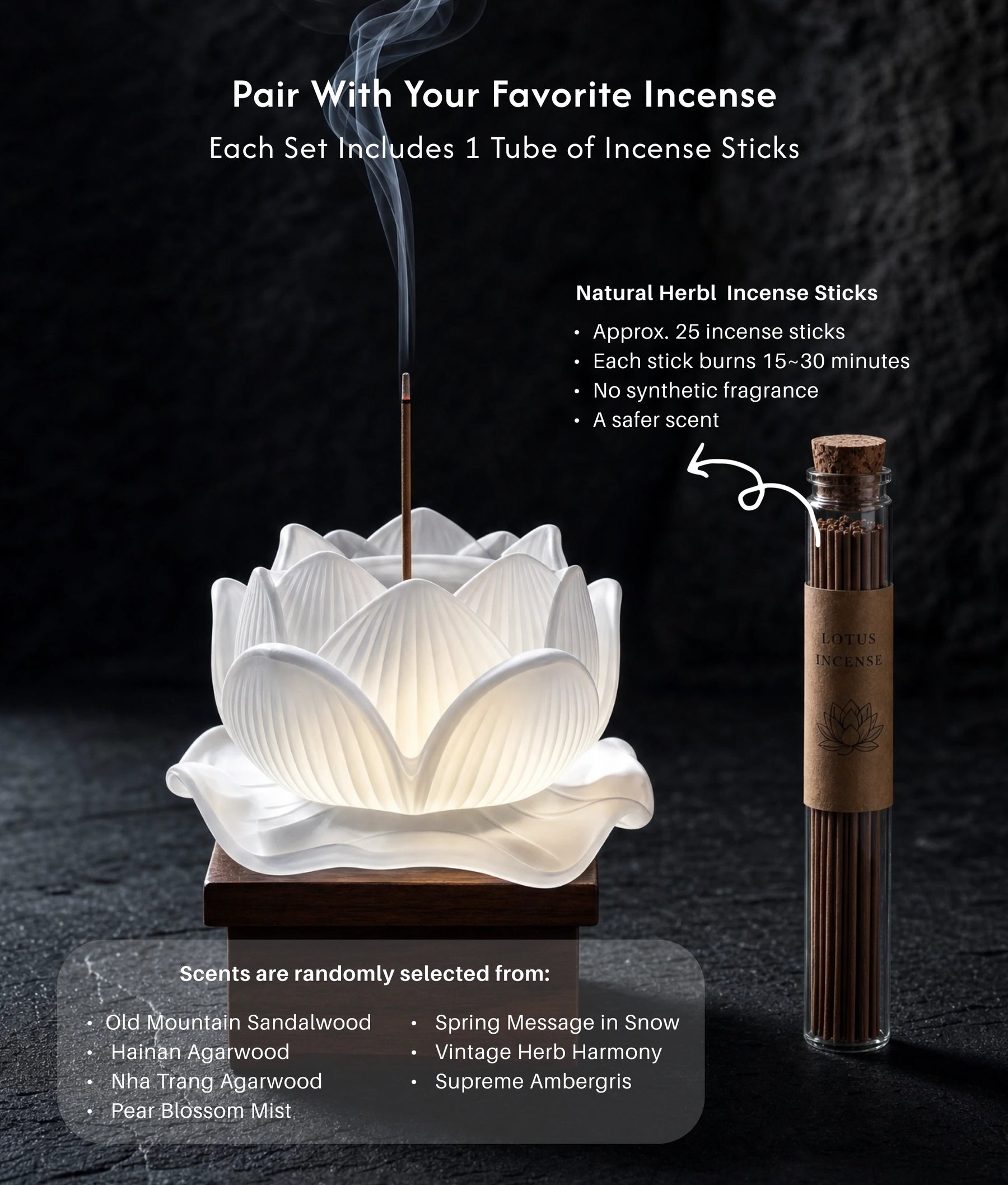 Purity & Awakening Burner Set (Includes Incense Sticks) - Liuli Lotus Incense Burner description 5