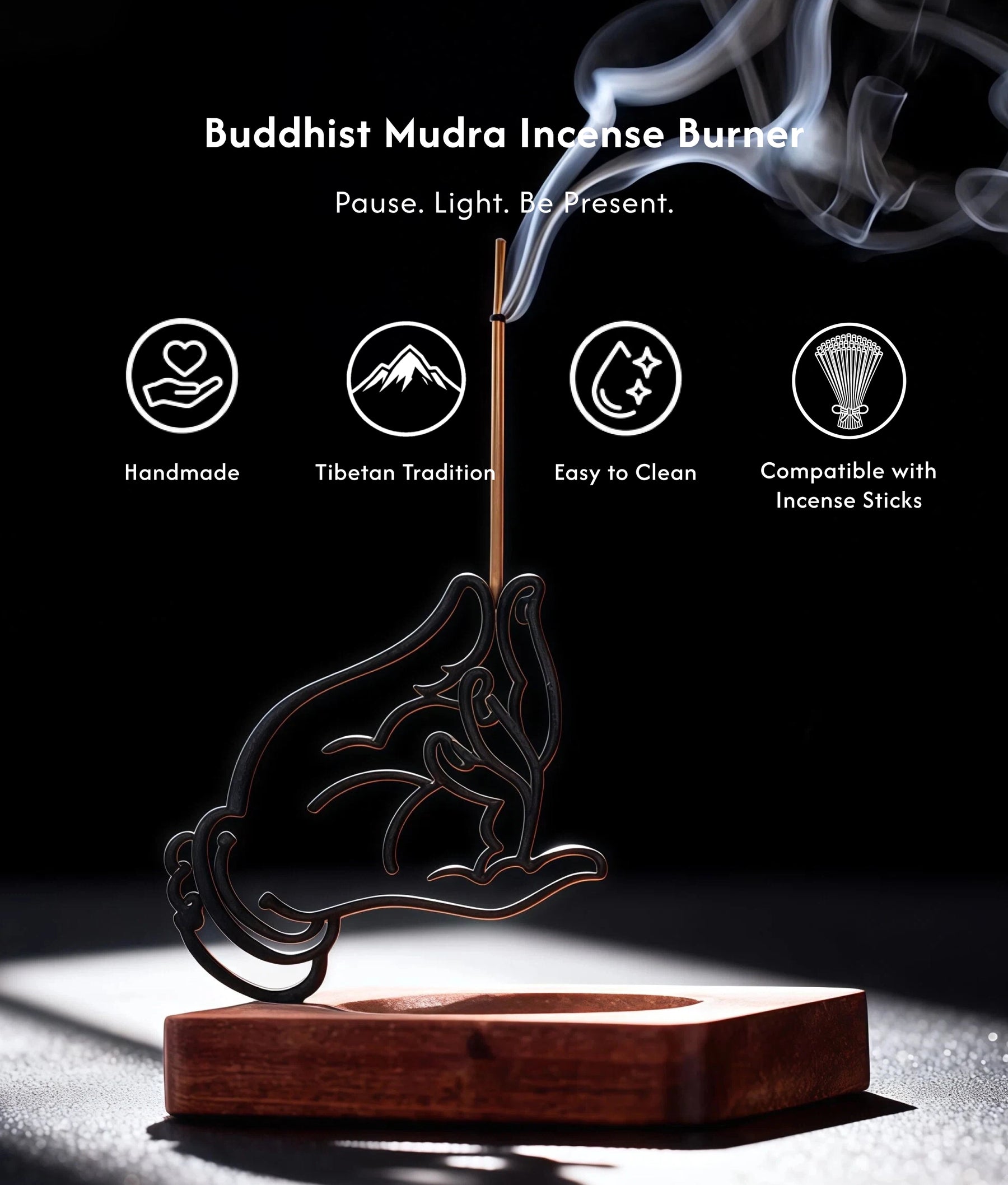 Serenity & Blessings Burner Set (Includes Incense Sticks) - Buddhist Mudra Incense Burner description 1
