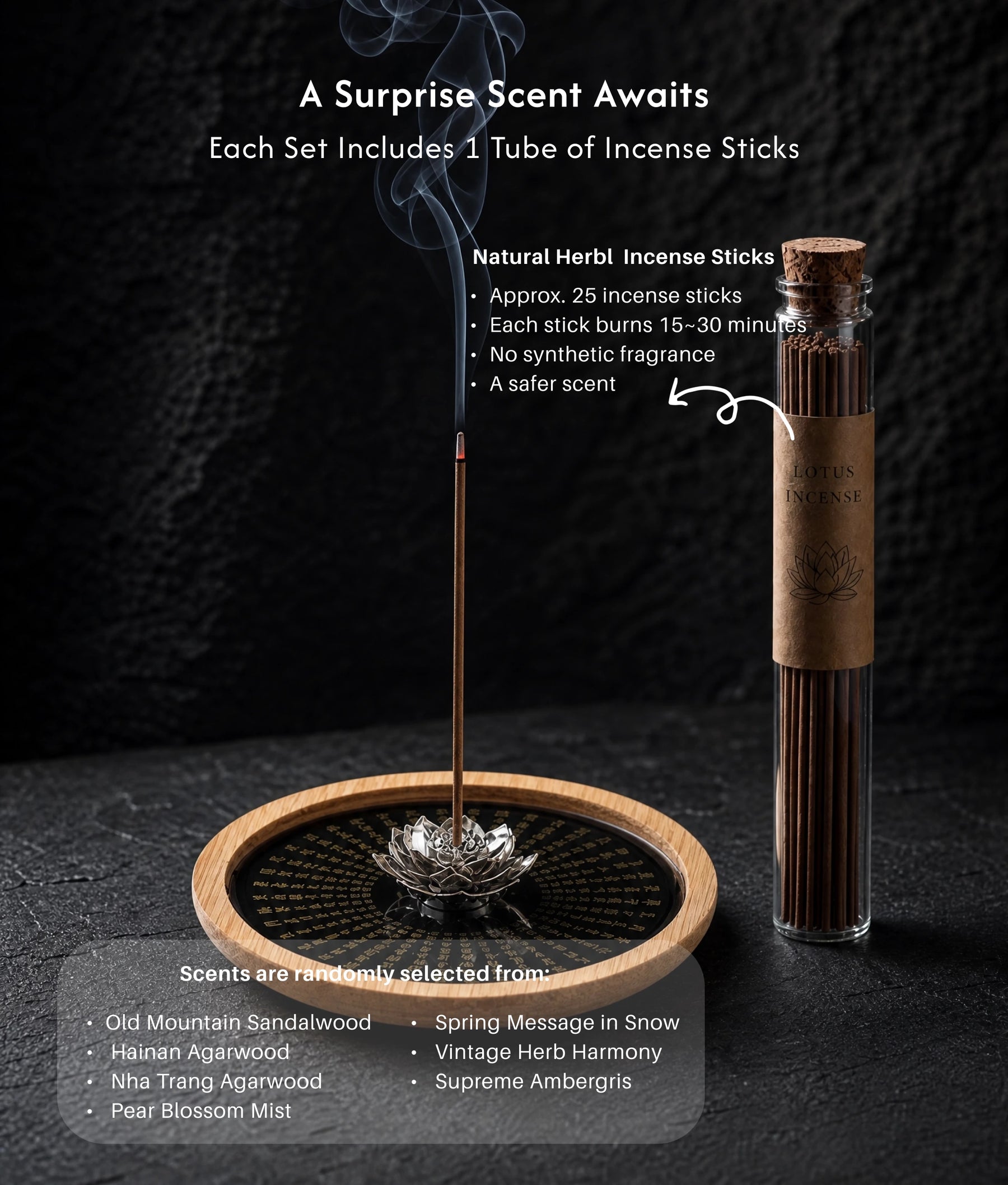 Stillness & Wisdom - Lotus Heart Sutra Incense Holder (Includes Incense Sticks) description 6