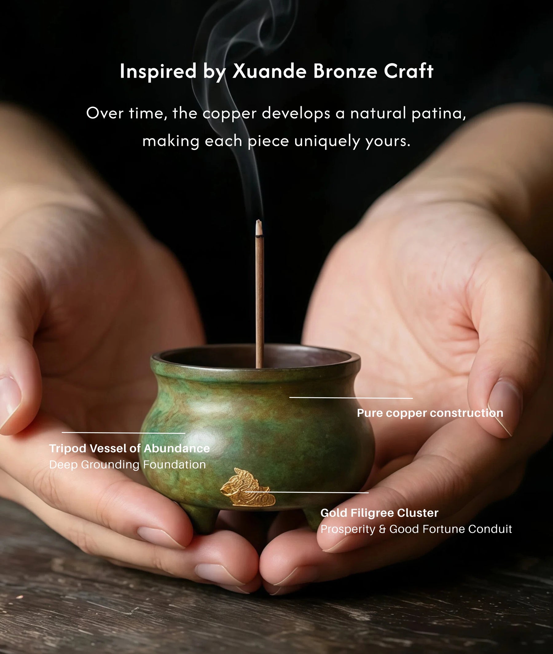 Prosperity & Serenity - Mini Xuande-Style Incense Burner Set (Includes Incense Sticks) description 3