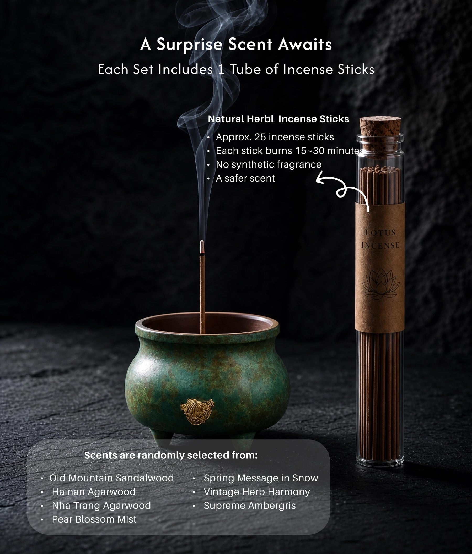 Prosperity & Serenity - Mini Xuande-Style Incense Burner Set (Includes Incense Sticks) description 5