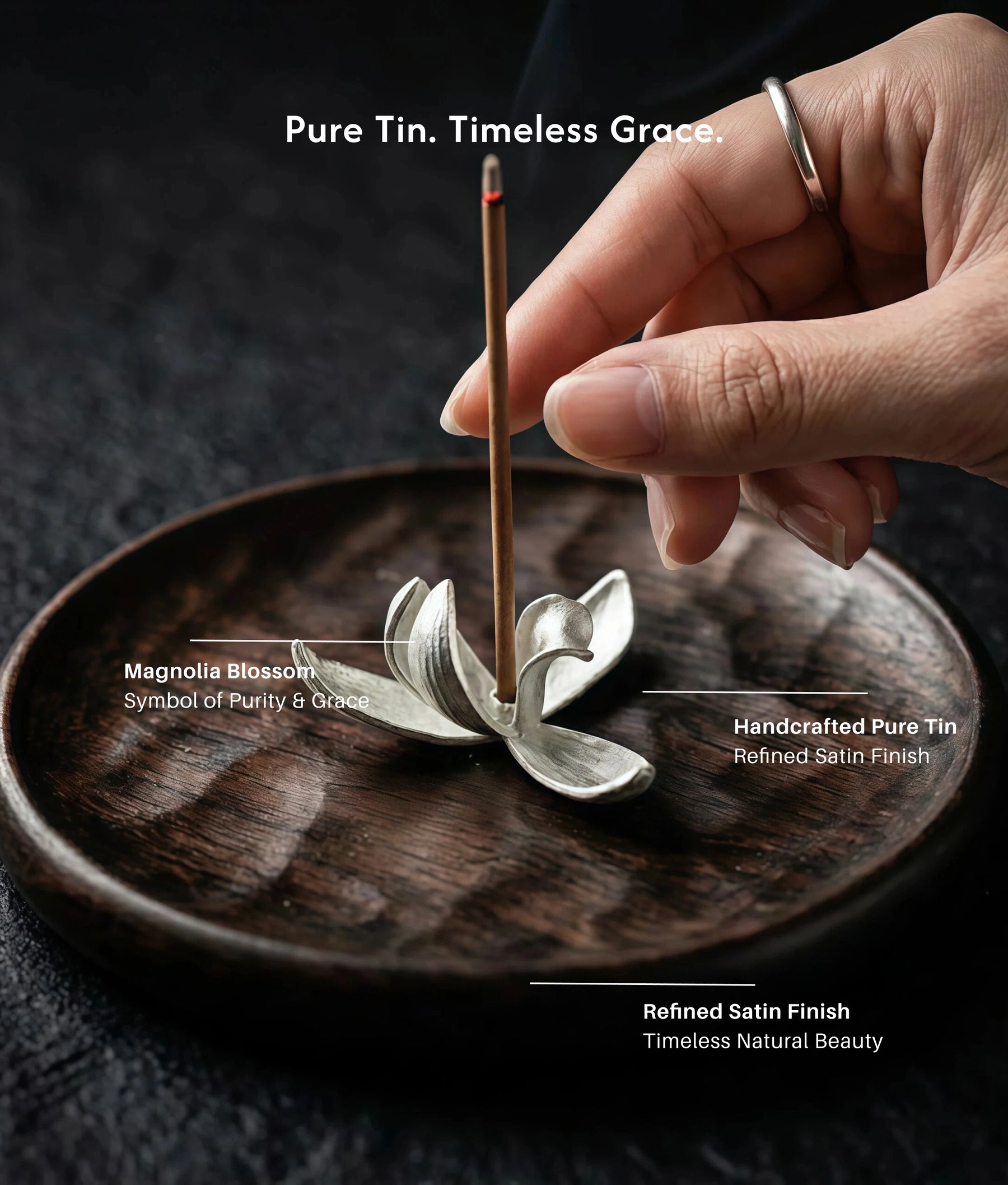 Stillness & Bloom - Magnolia Flower & Ebony Incense Burner Set (Includes Incense Sticks) description 4