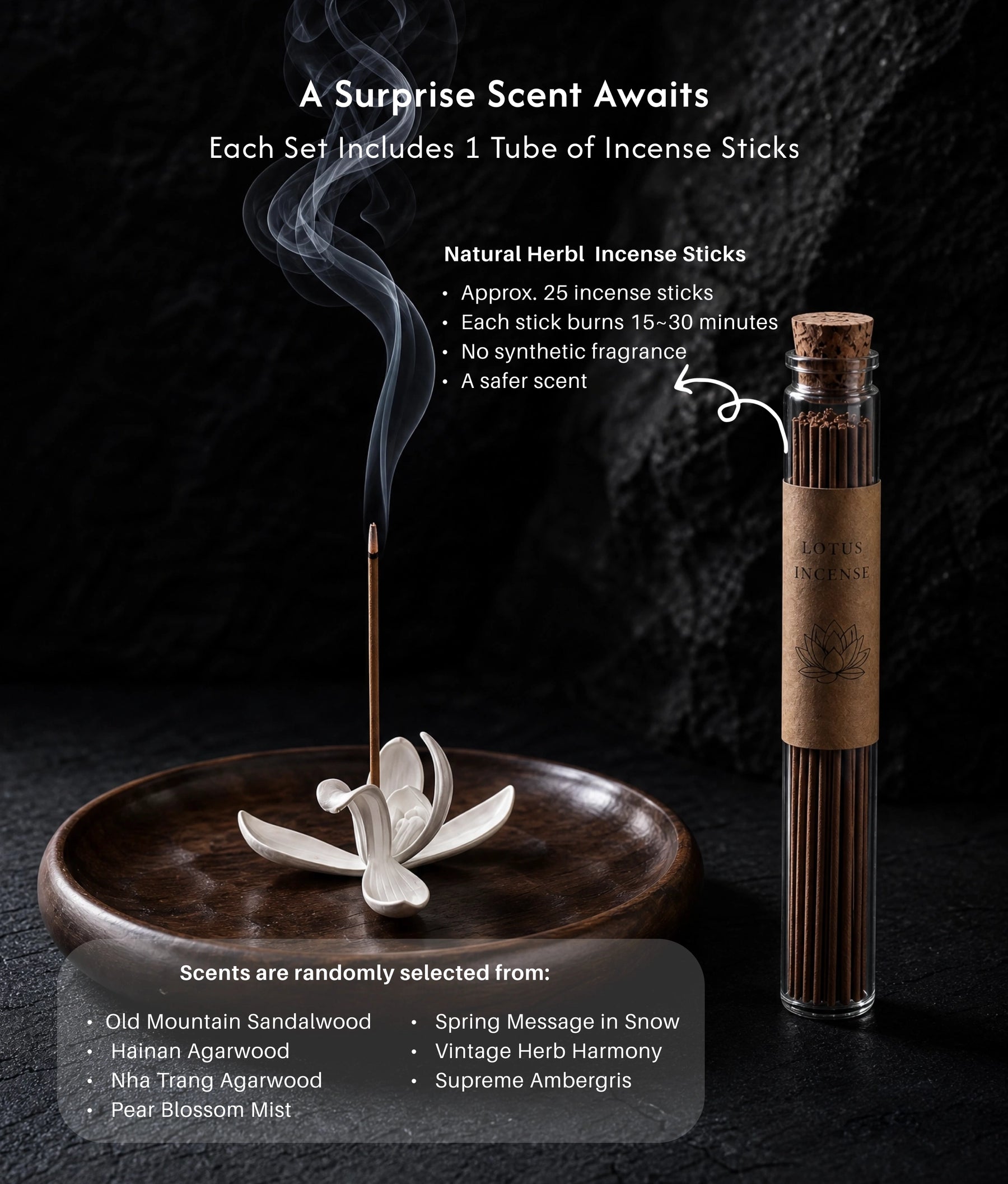 Stillness & Bloom - Magnolia Flower & Ebony Incense Burner Set (Includes Incense Sticks) description 5