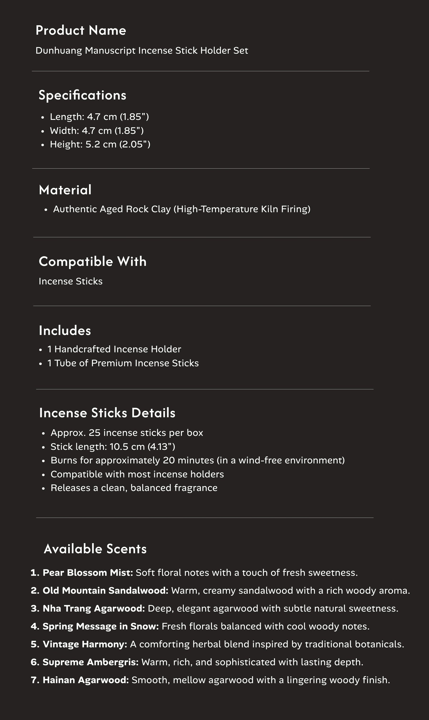 Wisdom & Spirit - Dunhuang Manuscript Incense Holder Set (Includes Incense Sticks) item details