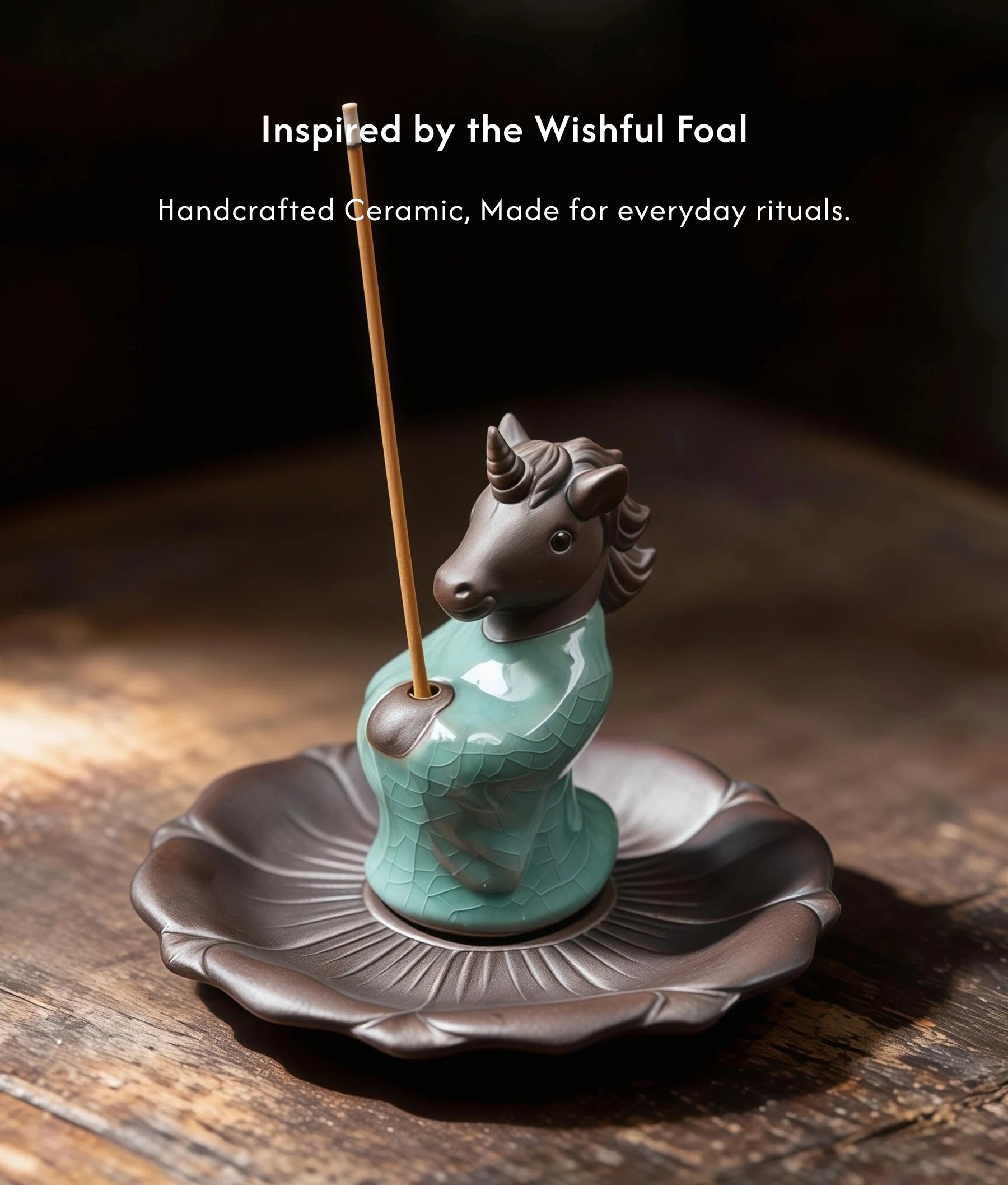 Manifestation & Momentum Burner Set (Includes Incense Sticks) - Wishful Foal Ceramic Horse description 3