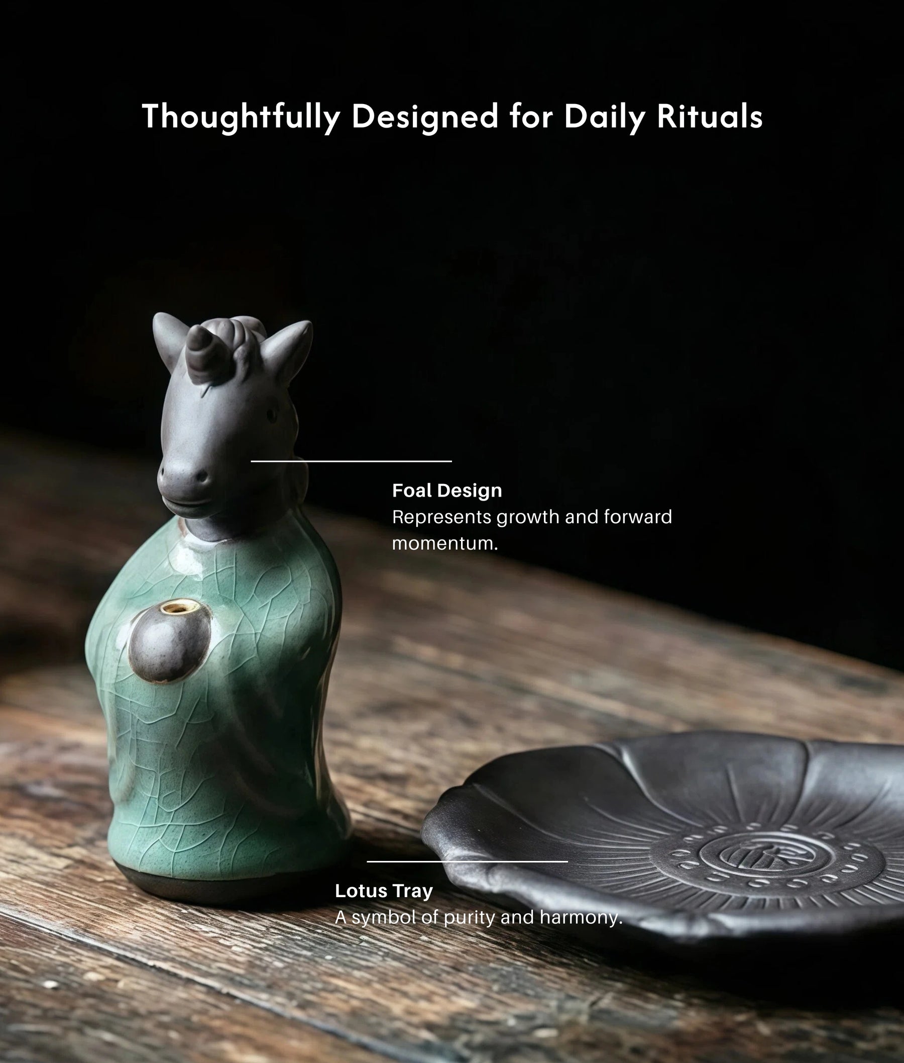 Manifestation & Momentum Burner Set (Includes Incense Sticks) - Wishful Foal Ceramic Horse description 4
