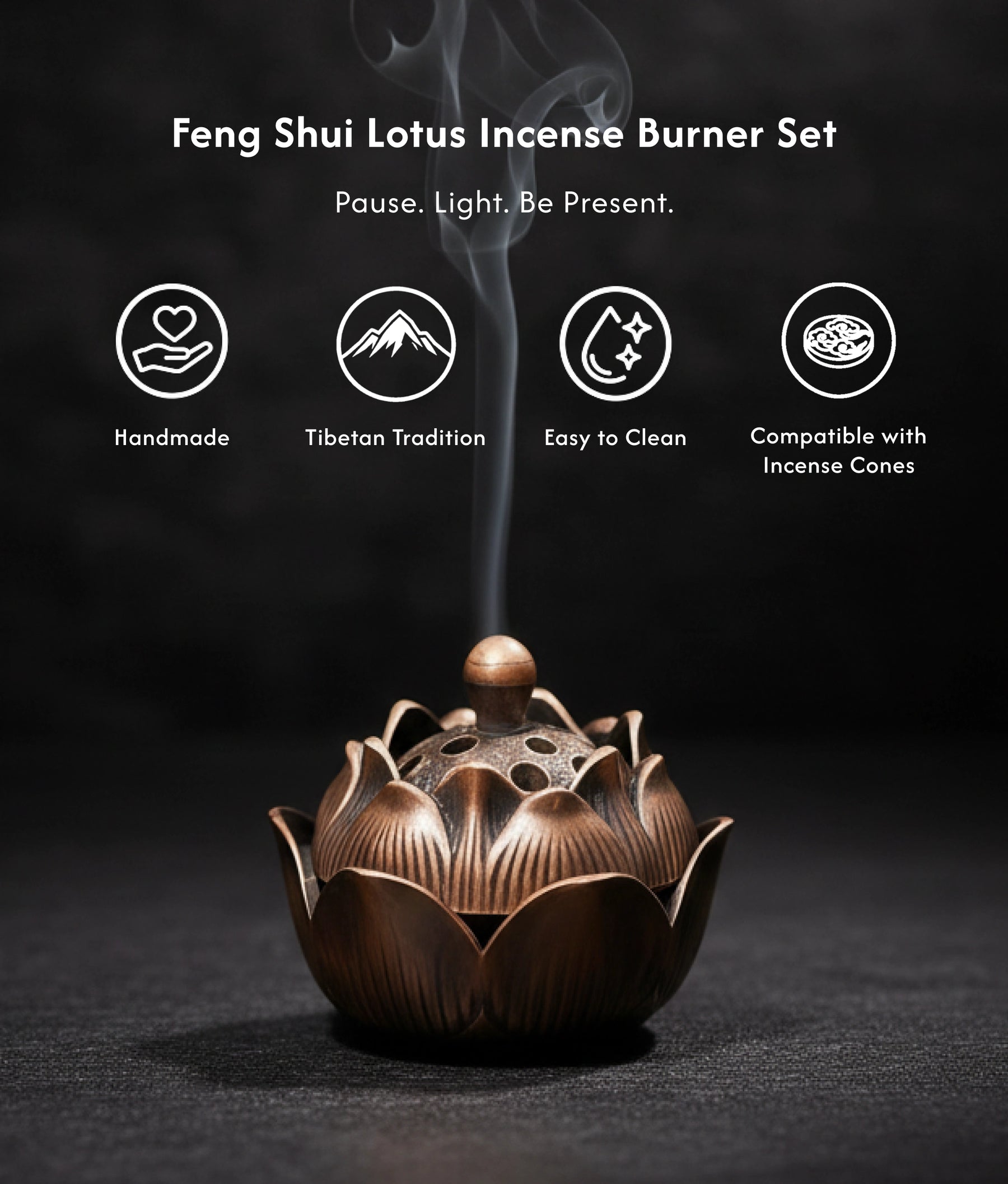 Balance & Peace Burner Set (Includes Incense Slices) - Feng Shui Lotus description 1