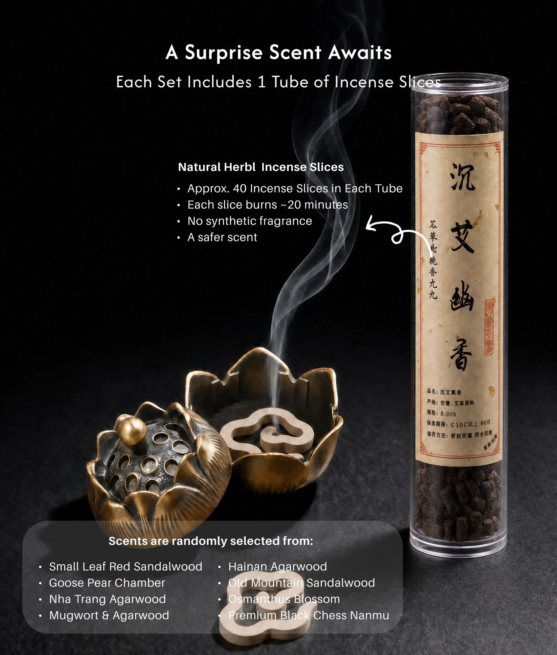 Balance & Peace Burner Set (Includes Incense Slices) - Feng Shui Lotus description 5