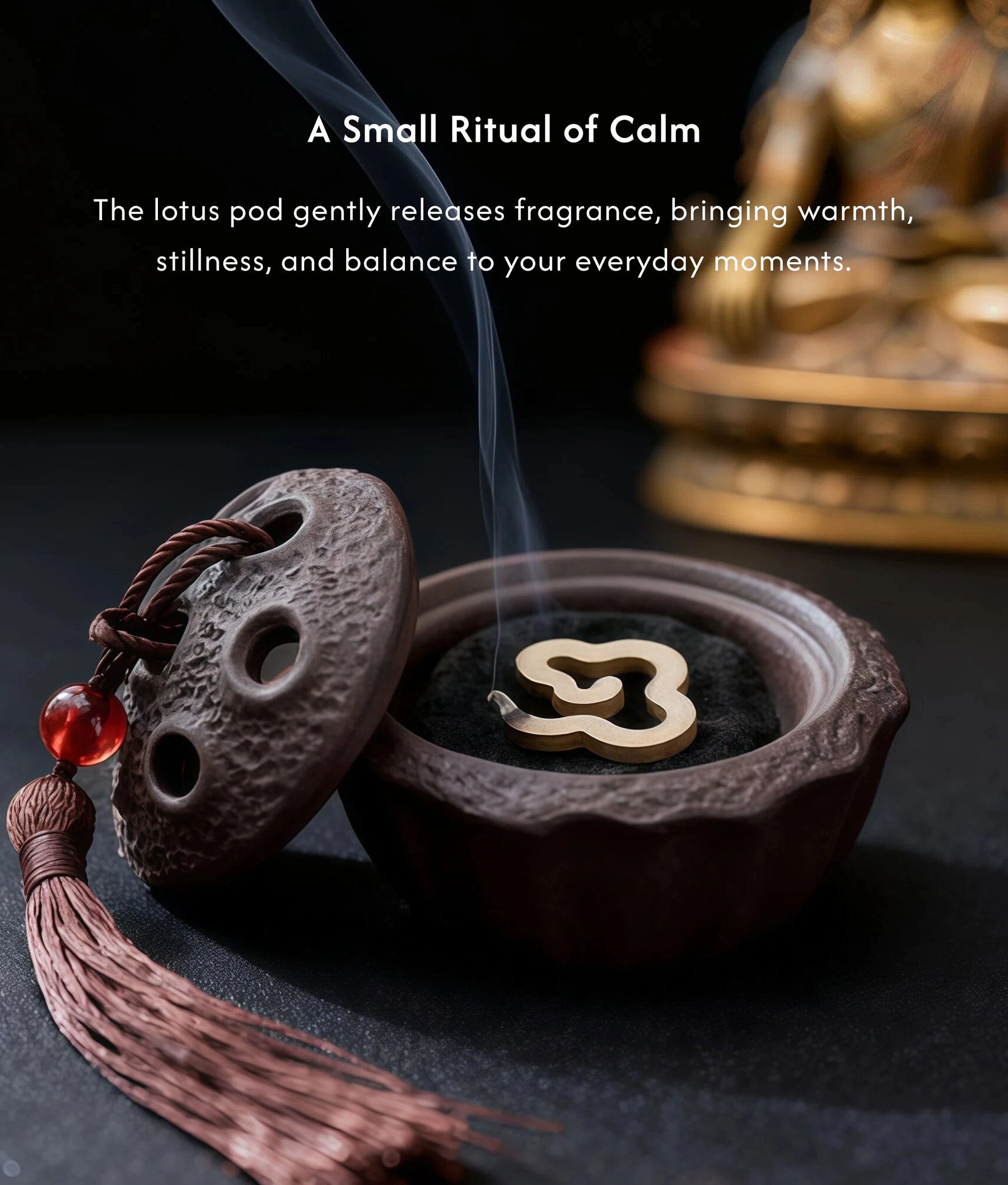 Calm & Wisdom Burner Set (Includes Incense Slices) - Ceramic Lotus Pod Mini description 3