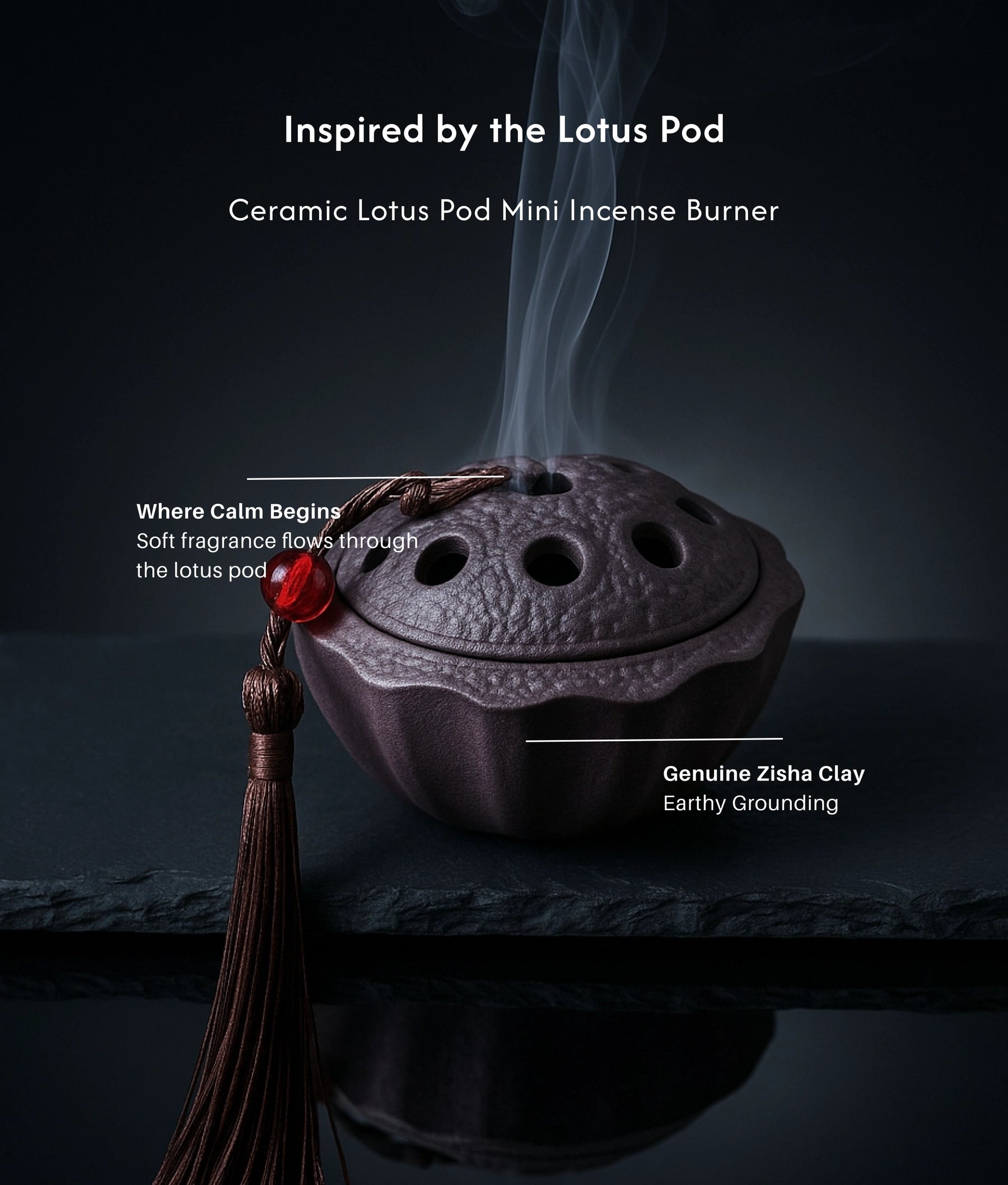 Calm & Wisdom Burner Set (Includes Incense Slices) - Ceramic Lotus Pod Mini description 4