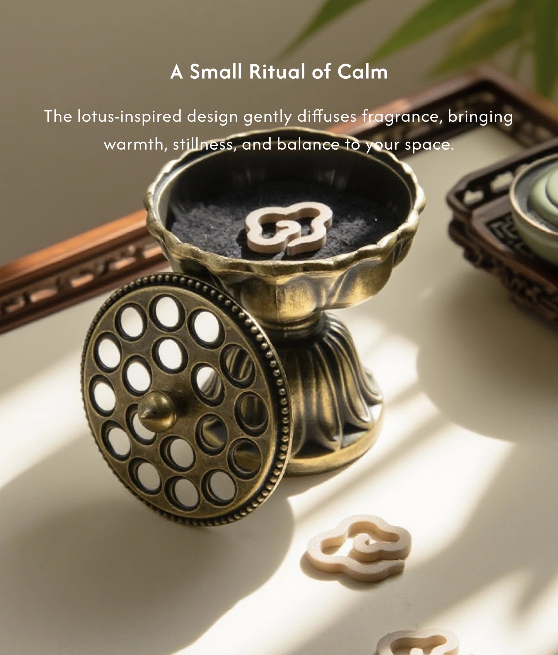 Fortune & Harmony Burner Set (Includes Incense Slices) - Feng Shui Lotus Pedestal description 3