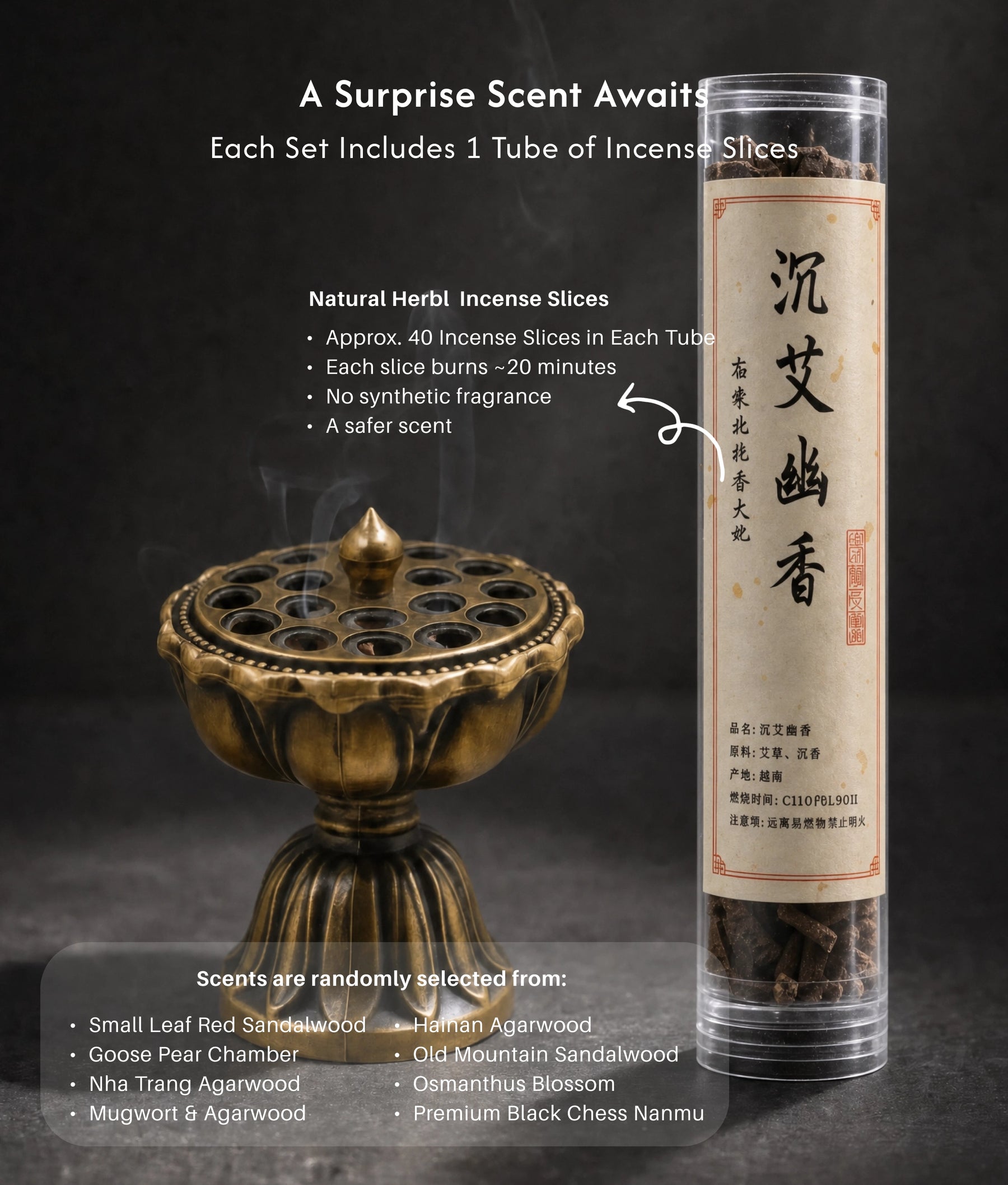 Fortune & Harmony Burner Set (Includes Incense Slices) - Feng Shui Lotus Pedestal description 5