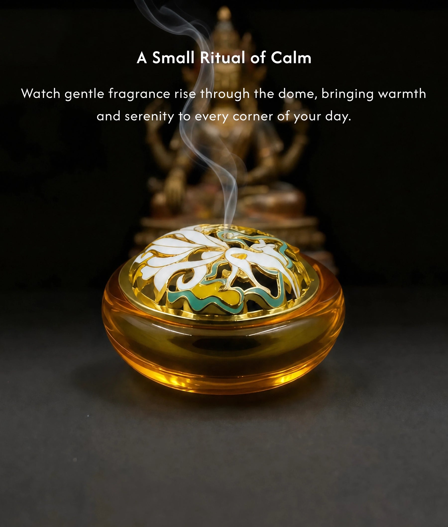 Serenity in the Palm - Mini Amber Glazed Liuli Burner Set (Includes Incense Slices) description 3