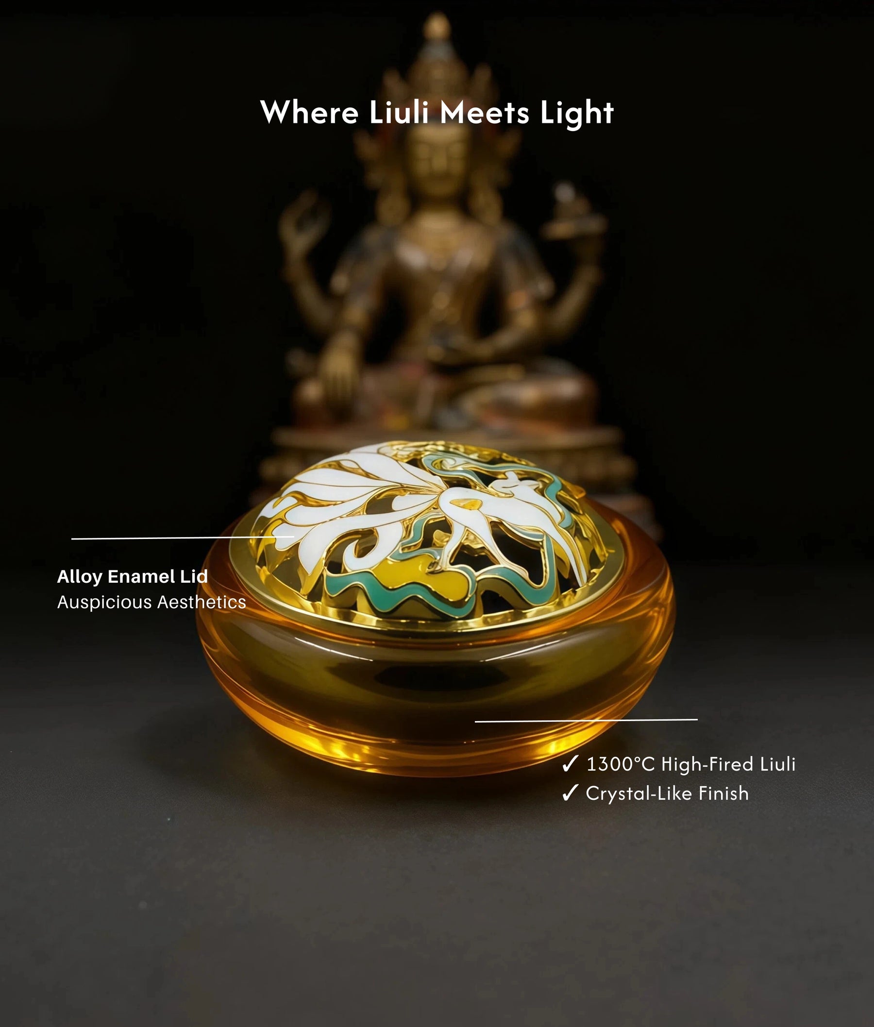 Serenity in the Palm - Mini Amber Glazed Liuli Burner Set (Includes Incense Slices) description 4