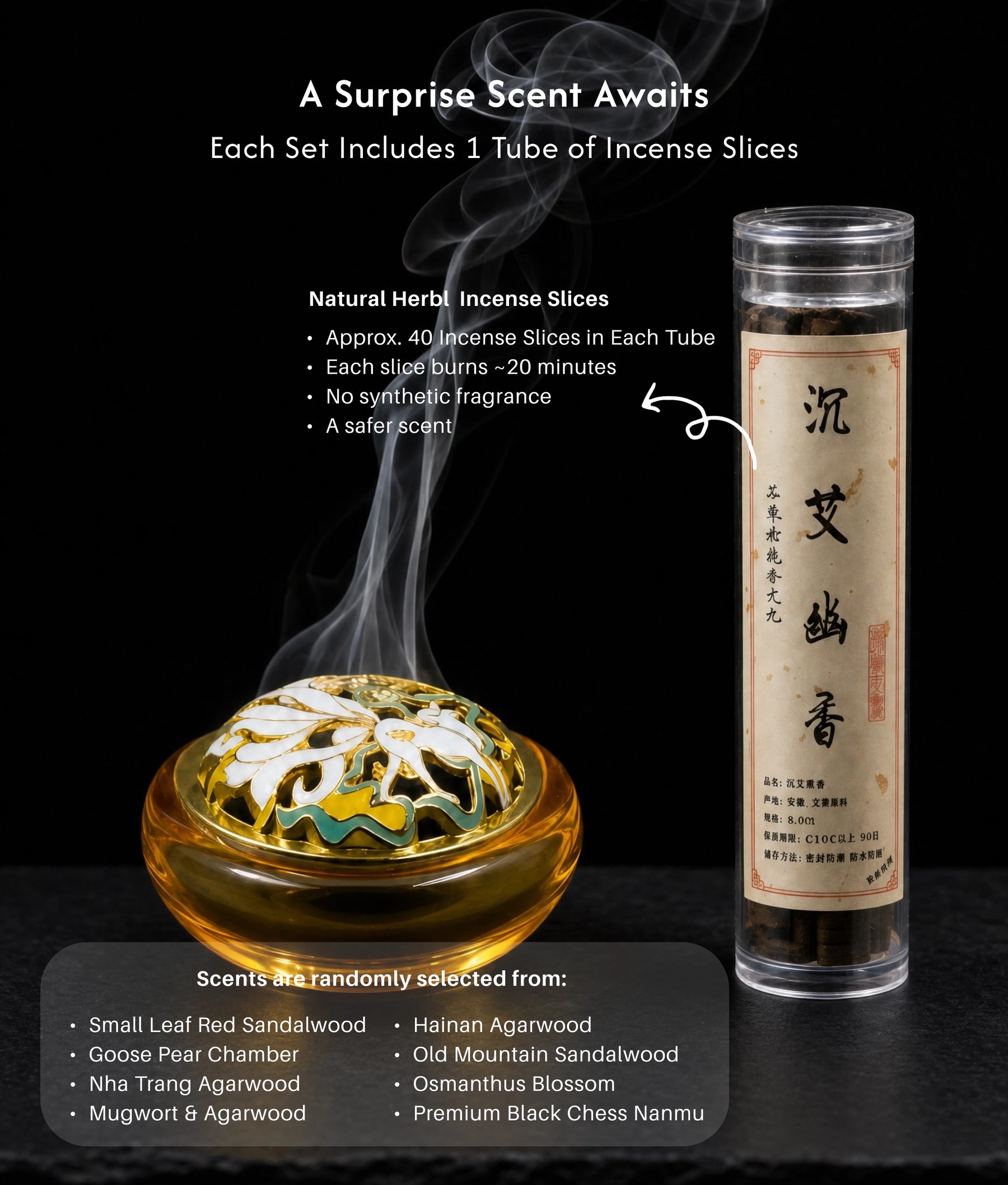 Serenity in the Palm - Mini Amber Glazed Liuli Burner Set (Includes Incense Slices) description 5
