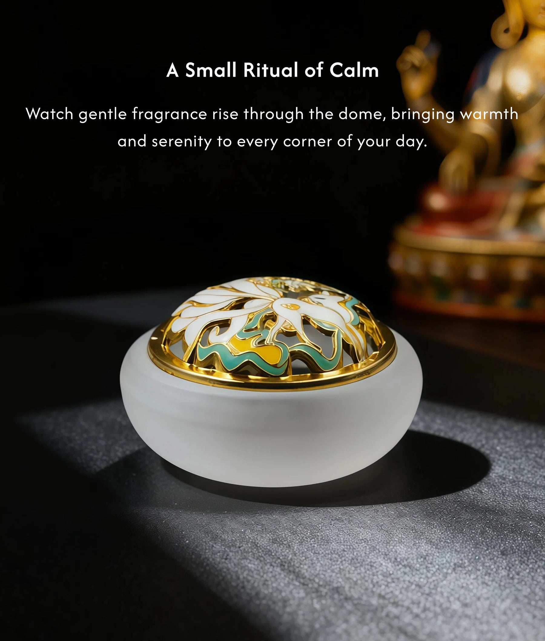 Serenity in the Palm - Mini White Glazed Liuli Burner Set (Includes Incense Slices) description 3