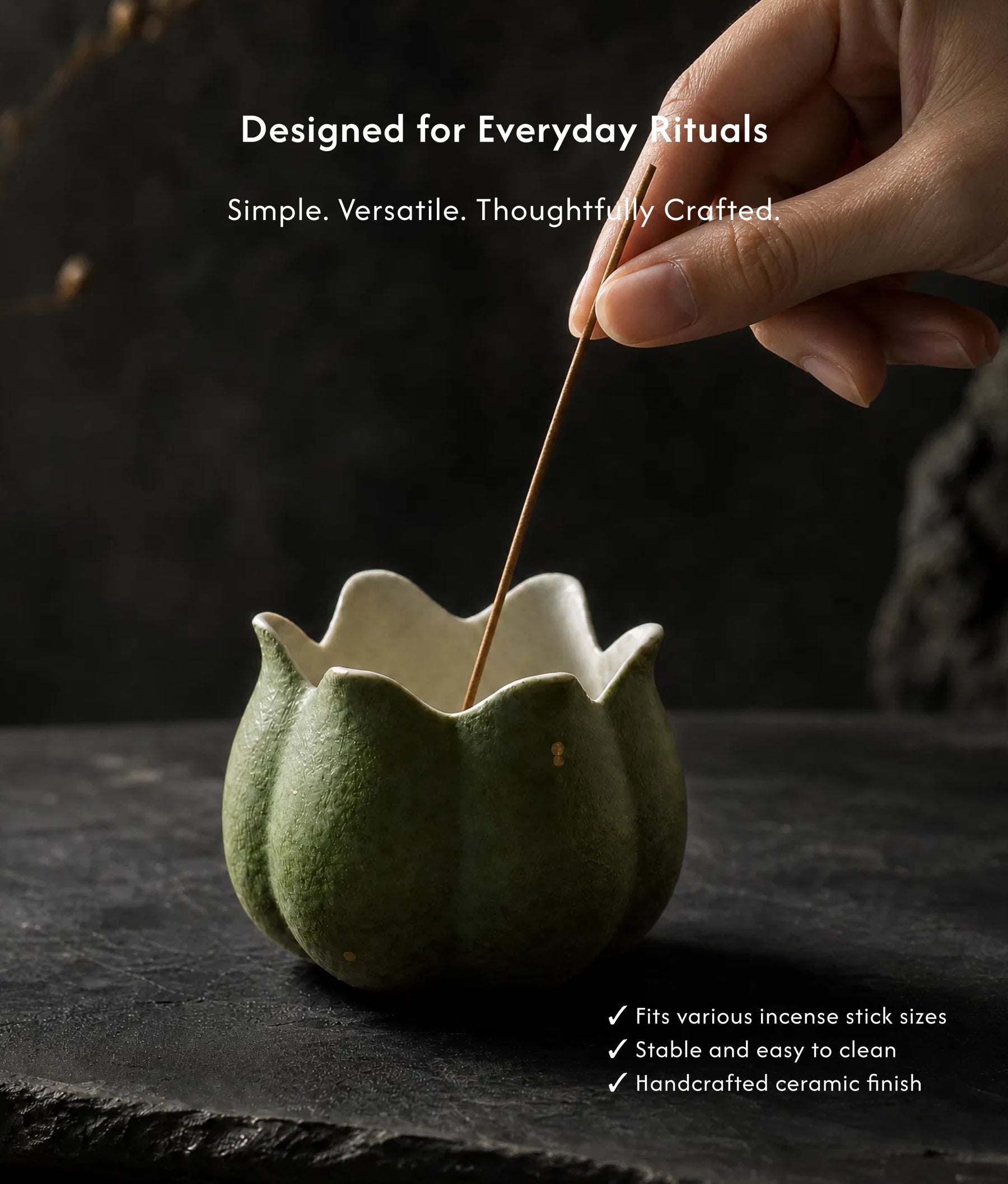 Calm & Clarity - Green Lotus Ceramic Incense Holder Set (Includes Incense Sticks) description 3