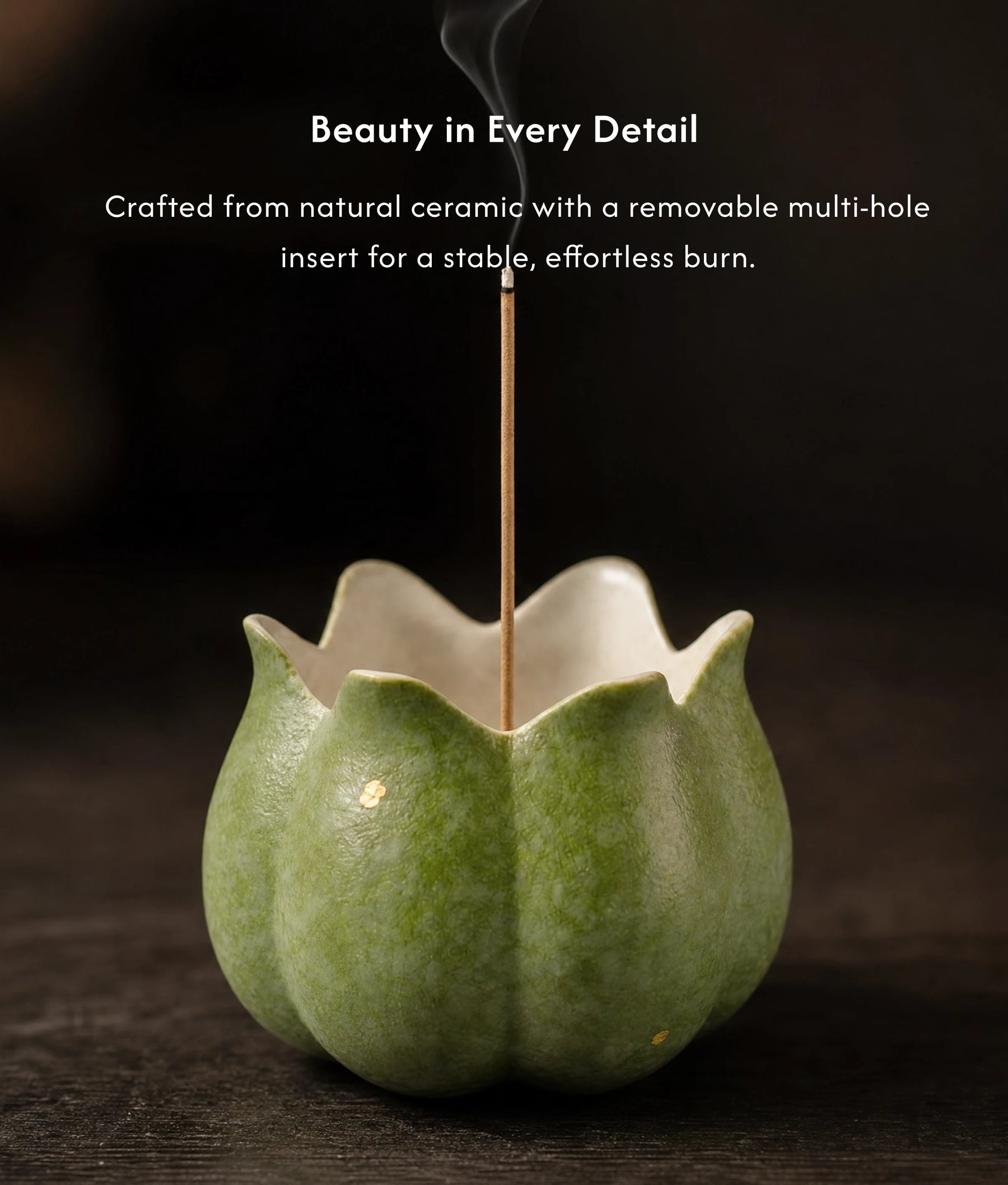 Calm & Clarity - Green Lotus Ceramic Incense Holder Set (Includes Incense Sticks) description 4