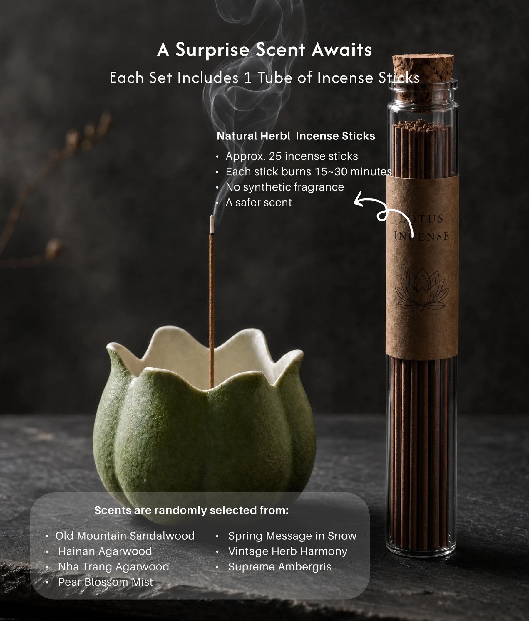 Calm & Clarity - Green Lotus Ceramic Incense Holder Set (Includes Incense Sticks) description 5