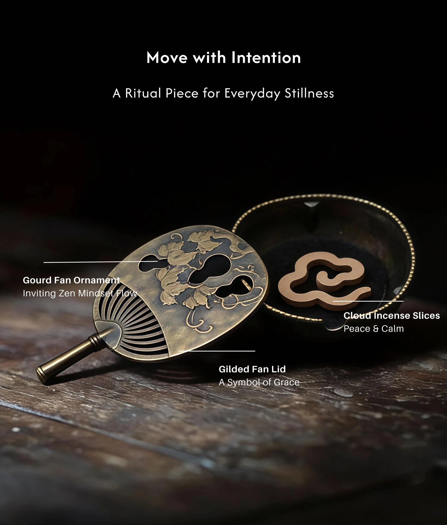 Power & Influence - Fortune Gourd Fan Incense Burner Set (Includes Incense Slices) description 4