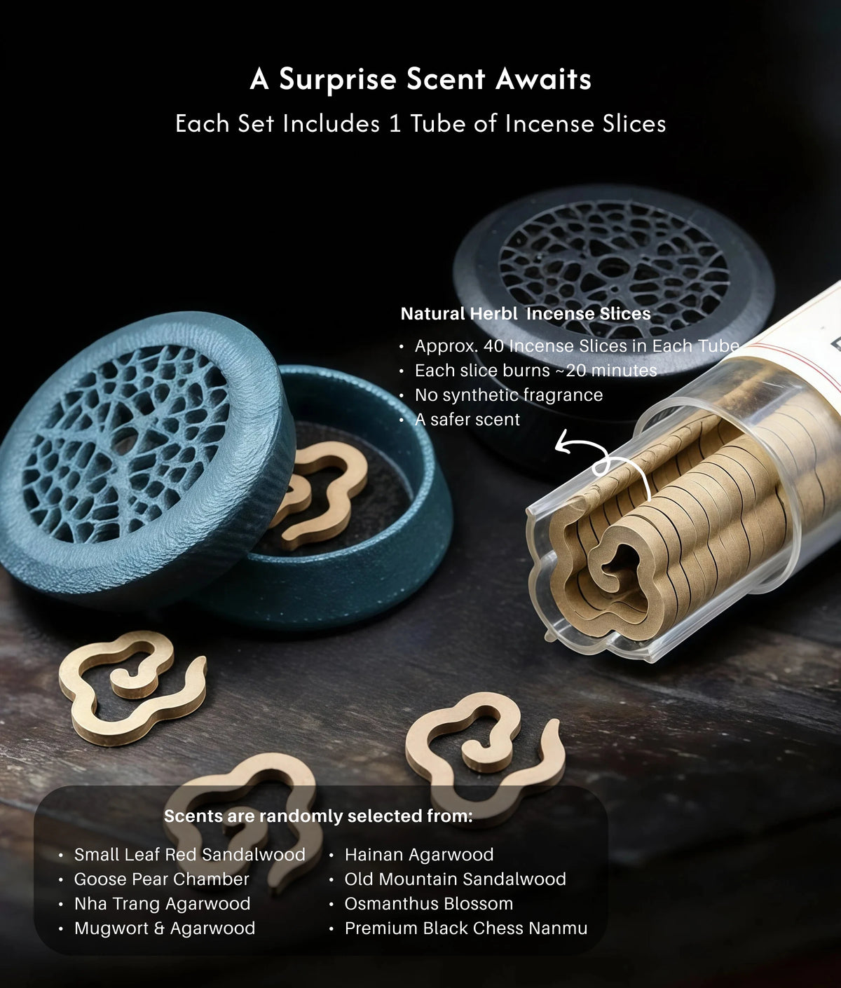 Stillness & Flow - Alloy Openwork Mini Burner Set (Includes Incense Slices) description 5