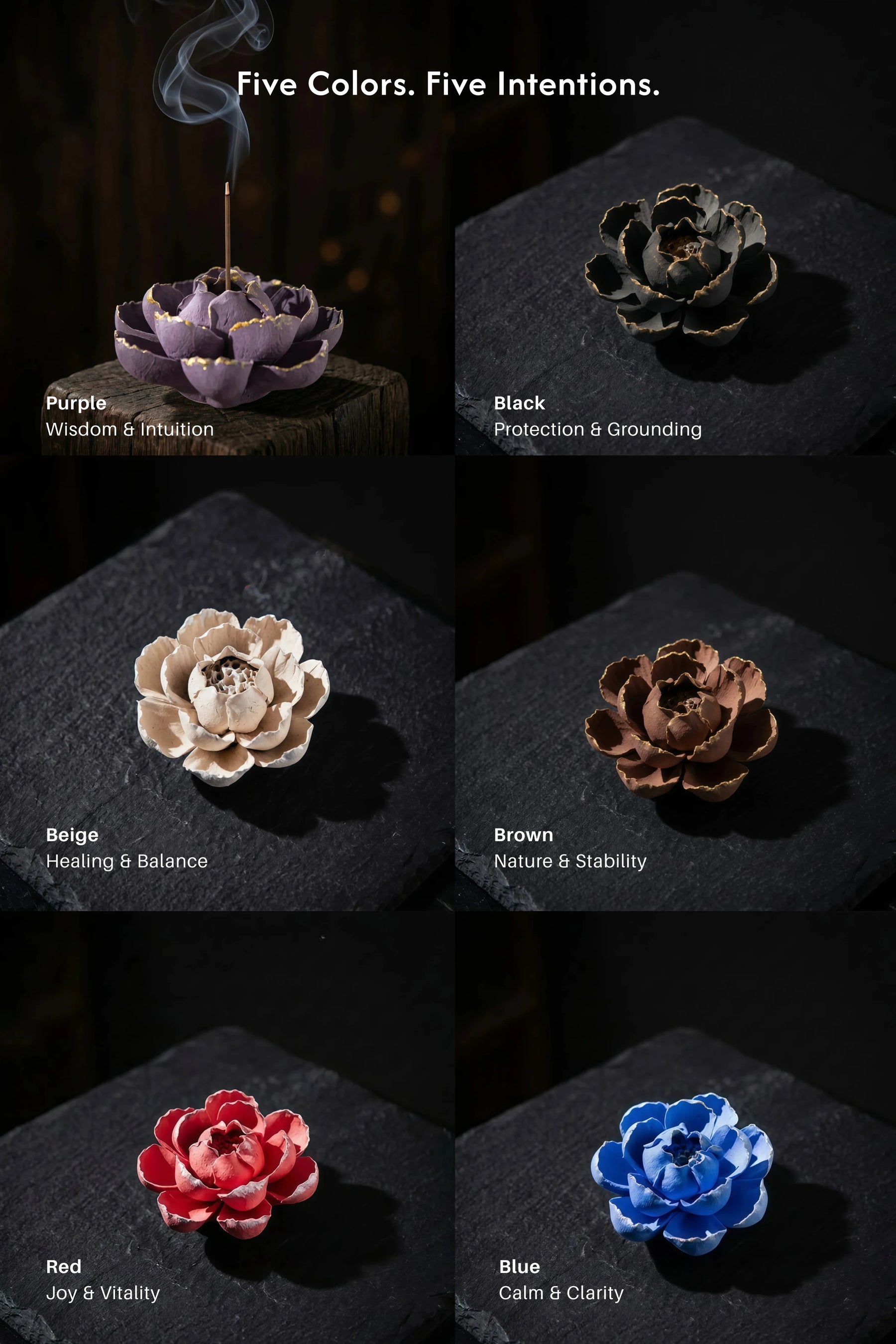 Awakening & Abundance - Gilded Blossom Rough Clay Burner Set (Includes Incense Sticks) description 5