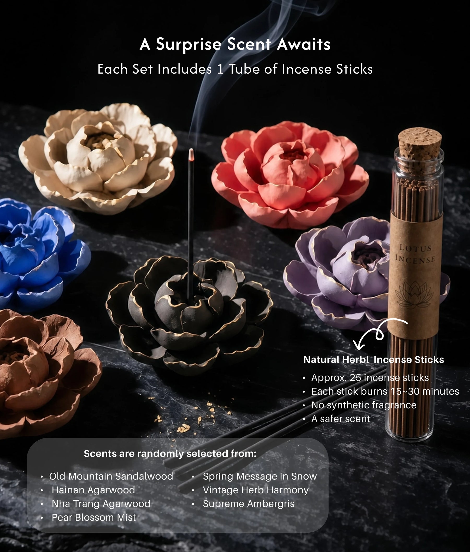Awakening & Abundance - Gilded Blossom Rough Clay Burner Set (Includes Incense Sticks) description 6