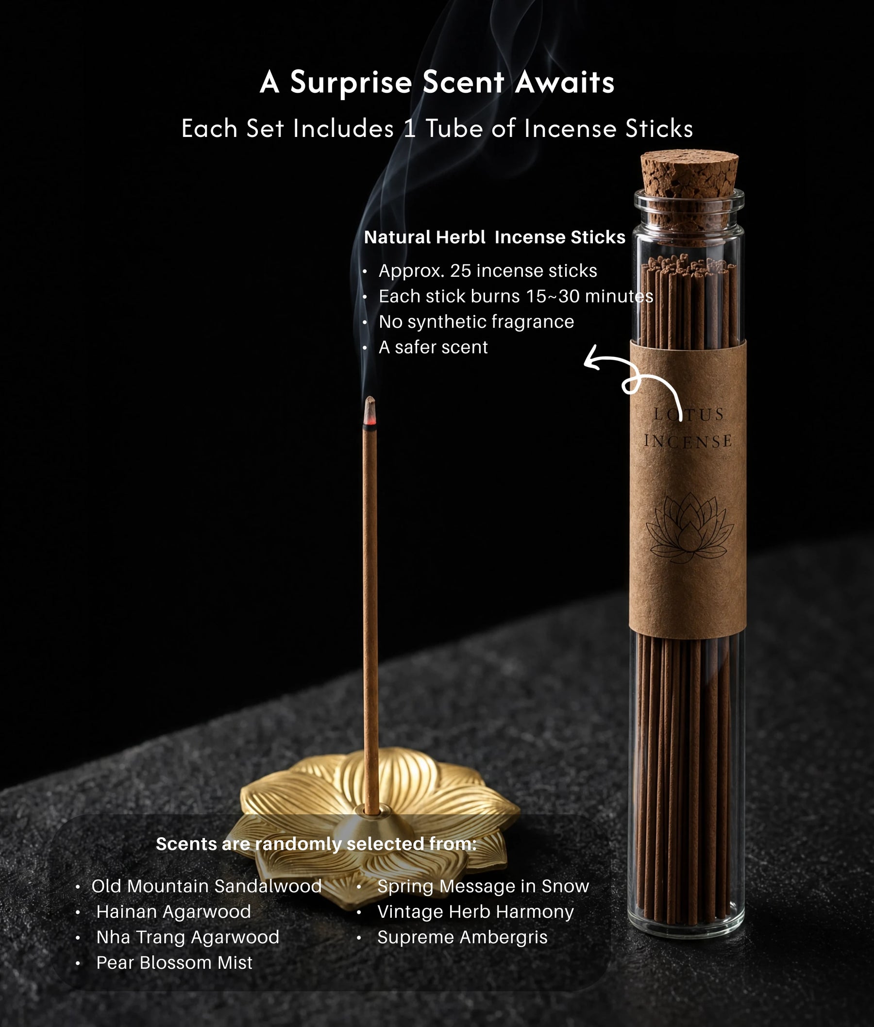 Purity & Awakening - Ultra-Slim Metal Lotus Burner Set (Includes Incense Sticks) description 6