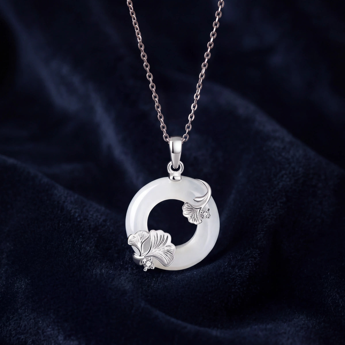 Peace & Longevity – Ginkgo White Chalcedony Peace Buckle Necklace