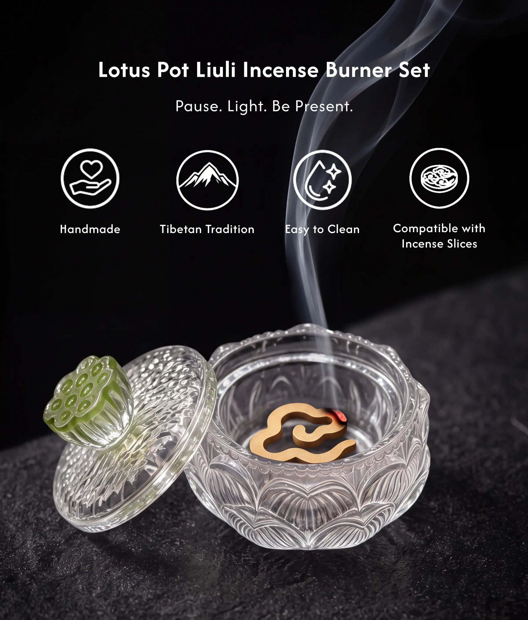 Calm & Clarity - Lotus Liuli Incense Burner Set description 1