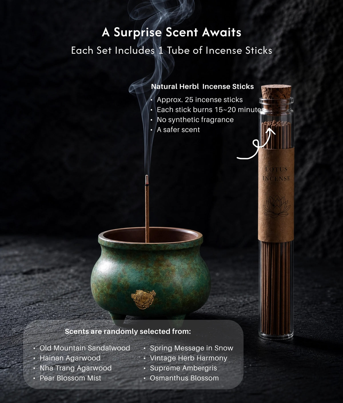 Prosperity & Serenity - Mini Xuande-Style Incense Burner Set (Includes Incense Sticks) description 5