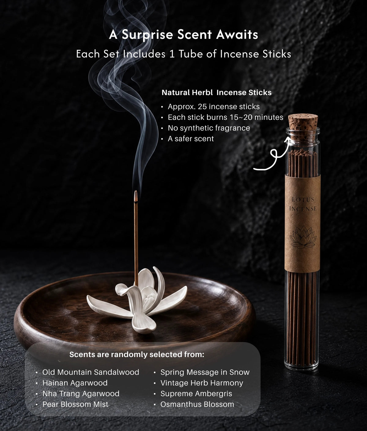 Stillness & Bloom - Magnolia Flower & Ebony Incense Burner Set (Includes Incense Sticks) description 5