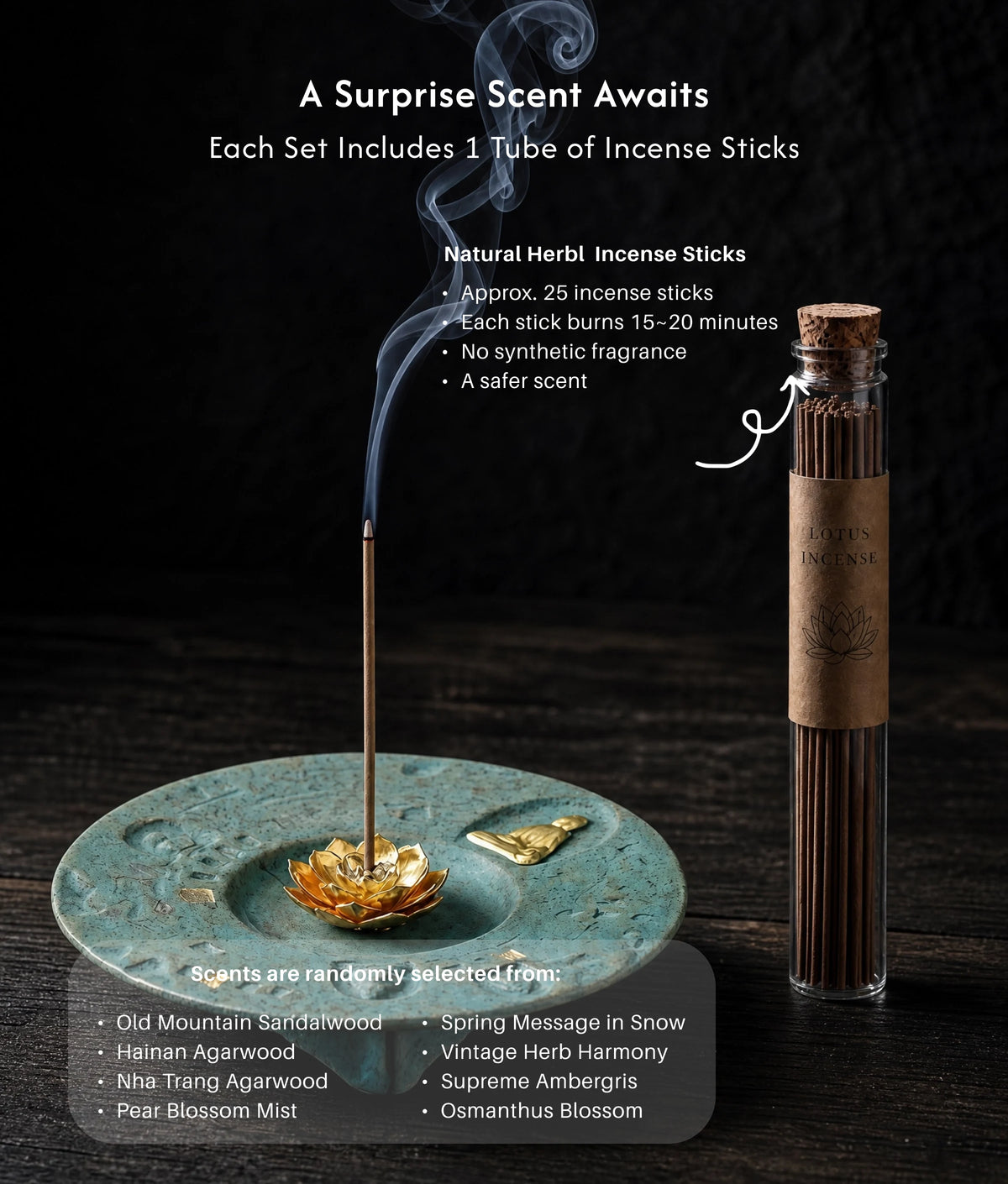 Purification & Harmony - Ceramic Lotus Incense & Candle Holder Set (Includes Incense Sticks) description 5