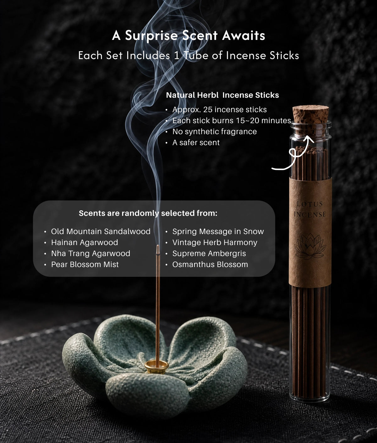 Resilience & Serenity - Bluestone Plum Blossom Incense Holder Set (Includes Incense Sticks) description 5