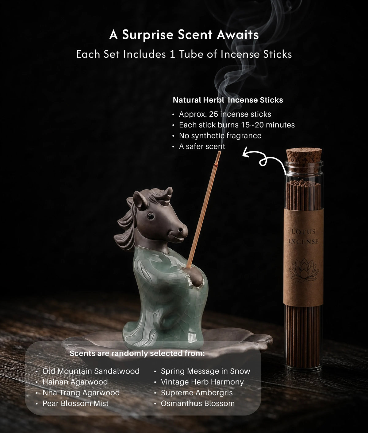 Manifestation & Momentum - Wishful Foal Ceramic Horse Burner Set (Includes Incense Sticks) description 5
