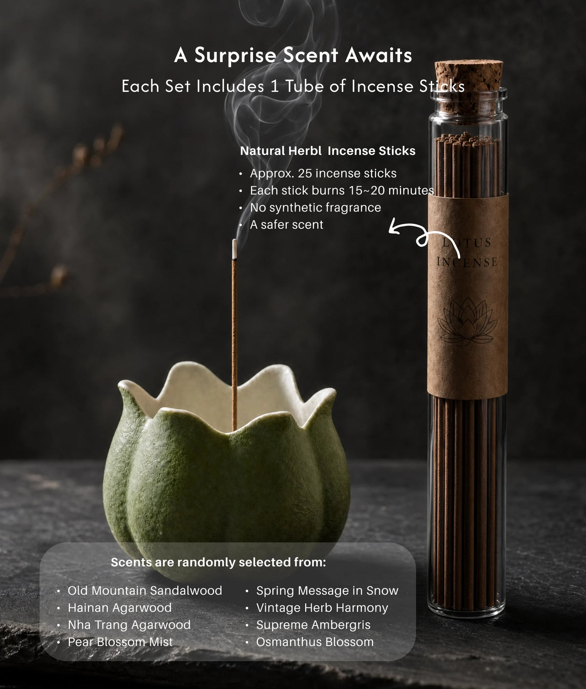 Calm & Clarity - Green Lotus Ceramic Incense Holder Set (Includes Incense Sticks) description 5