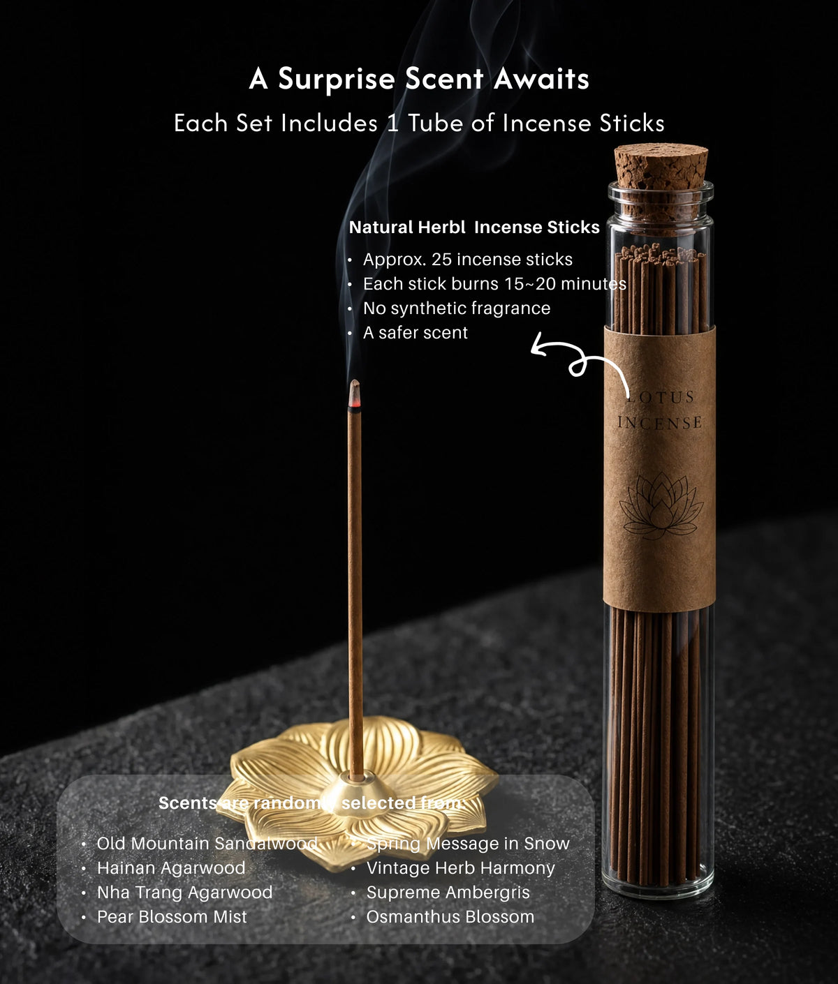 Purity & Awakening - Ultra-Slim Metal Lotus Burner Set (Includes Incense Sticks) description 6