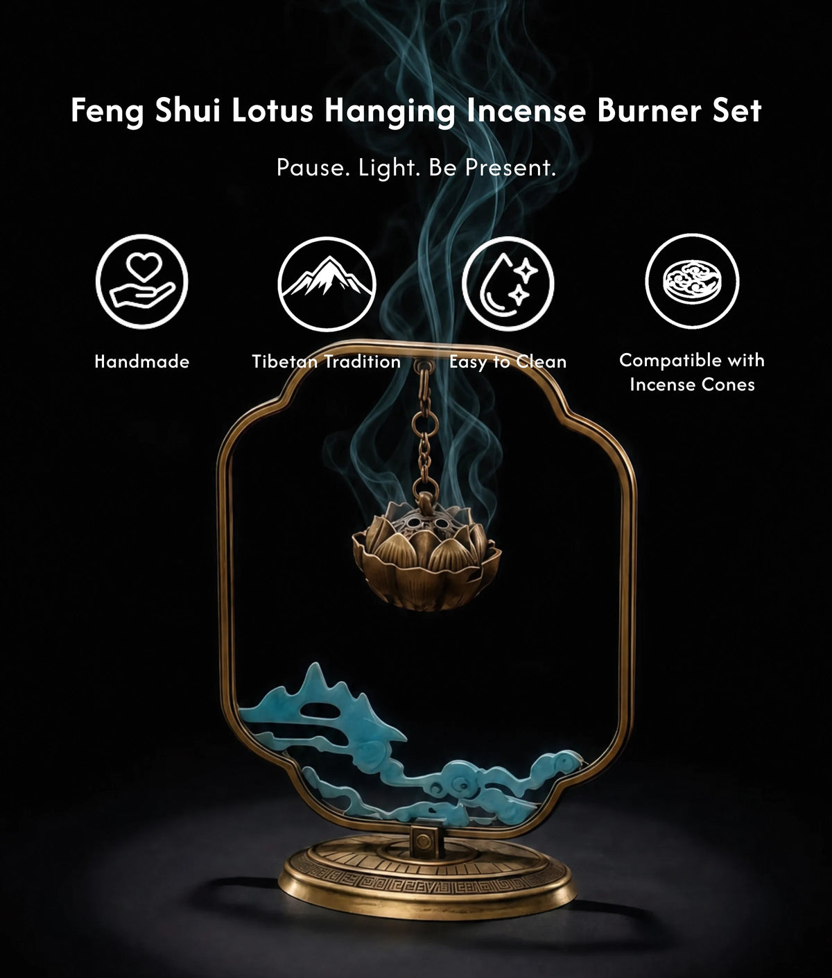 Calm & Clarity - Feng Shui Lotus Hanging Burner Set (Includes Incense Slices) description 1