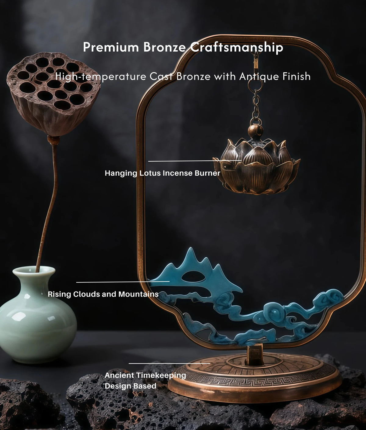 Calm & Clarity - Feng Shui Lotus Hanging Burner Set (Includes Incense Slices) description 4