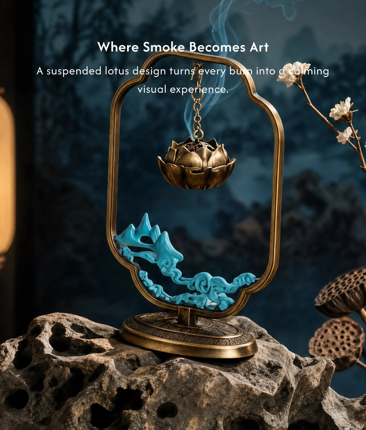 Calm & Clarity - Feng Shui Lotus Hanging Burner Set (Includes Incense Slices) description 3