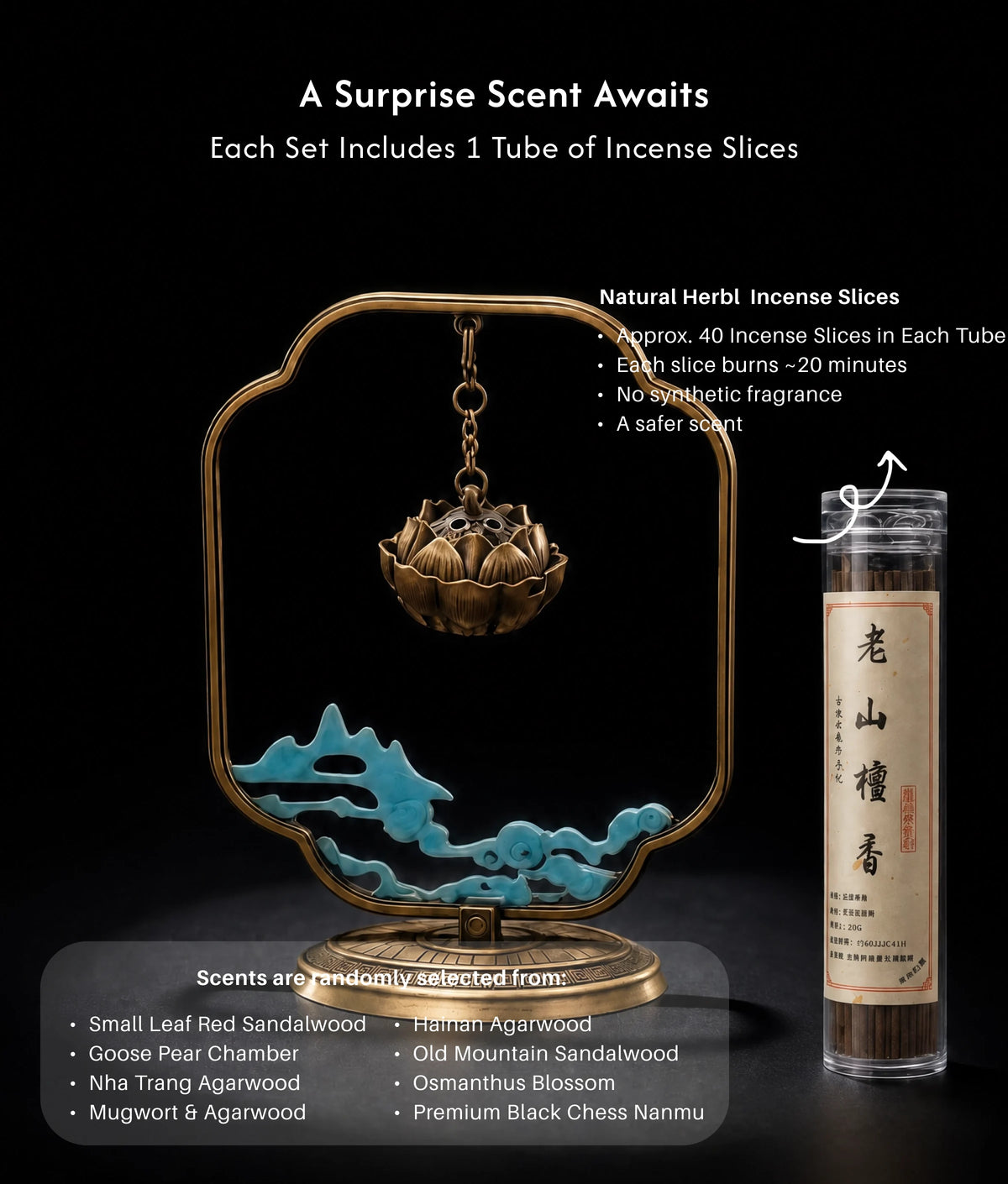Calm & Clarity - Feng Shui Lotus Hanging Burner Set (Includes Incense Slices) description 5