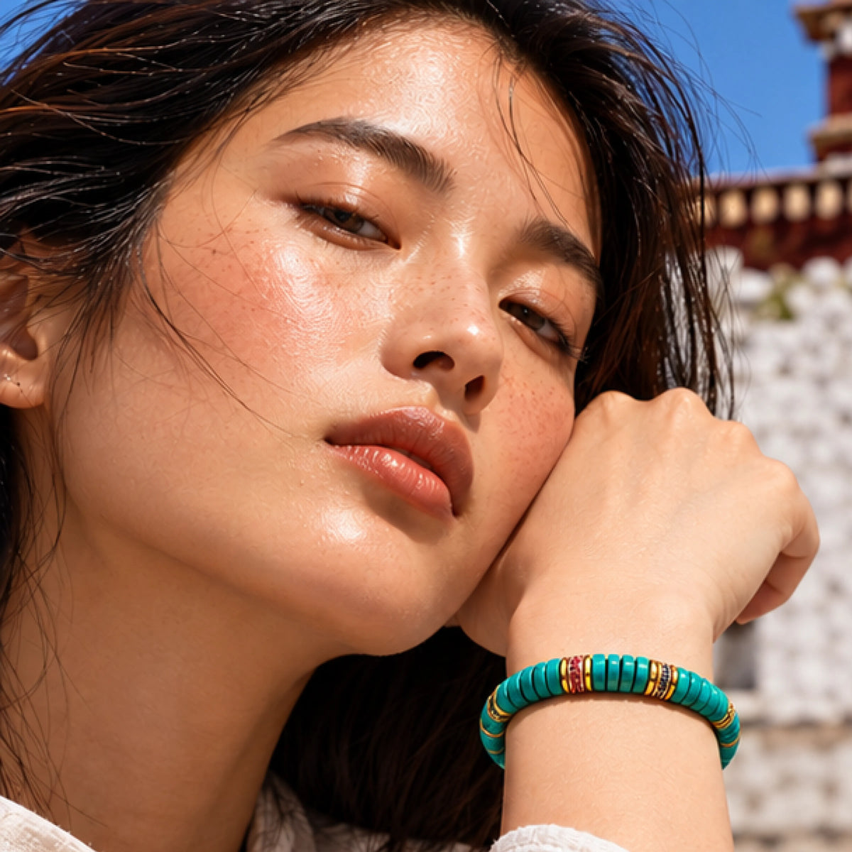 Protection & Peace – Himalayan Sky Turquoise Disc Bracelet