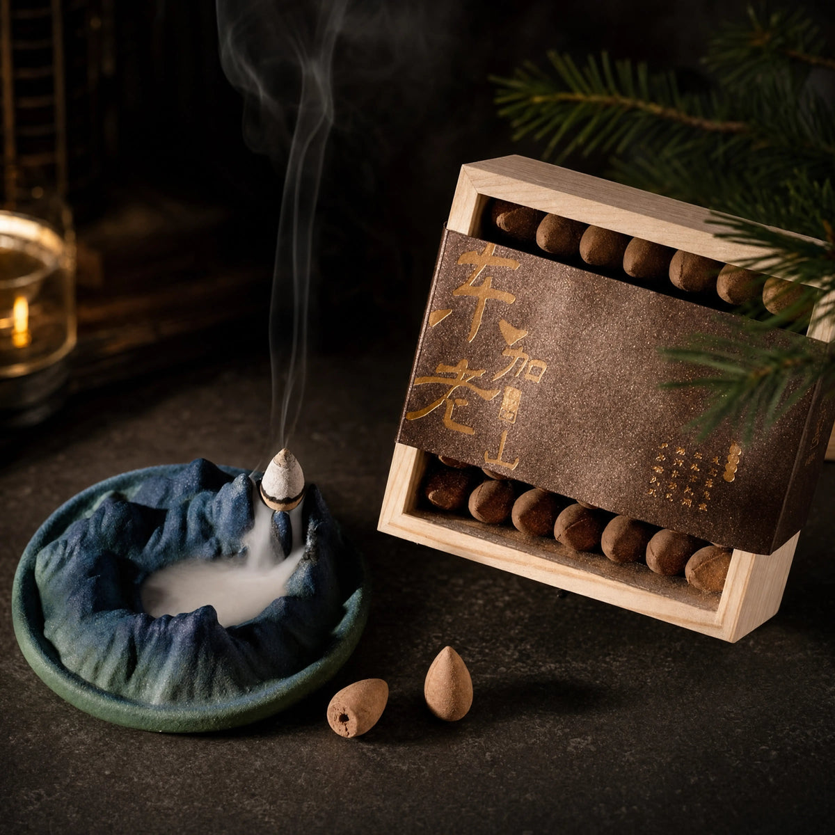 Balance & Serenity - Tibetan Landscape Backflow Incense Burner Set (Includes Incense Cones)