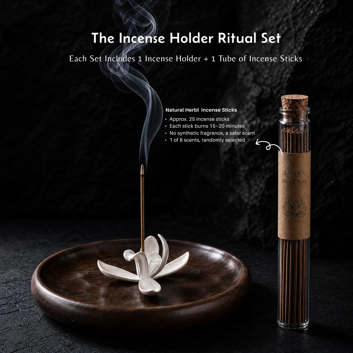 Stillness & Bloom - Magnolia Flower & Ebony Incense Burner Set (Includes Incense Sticks)
