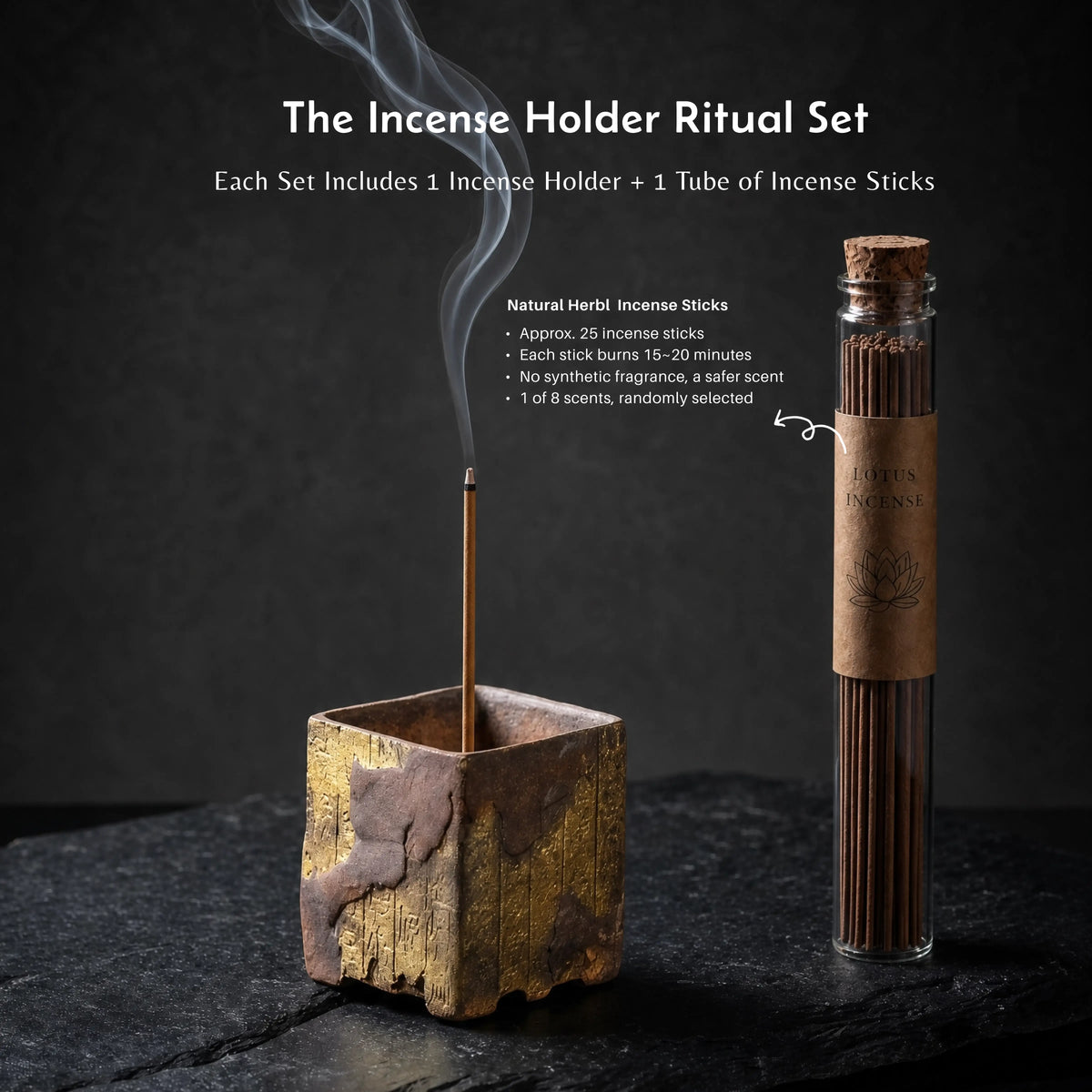 Wisdom & Spirit - Dunhuang Manuscript Incense Holder Set (Includes Incense Sticks)