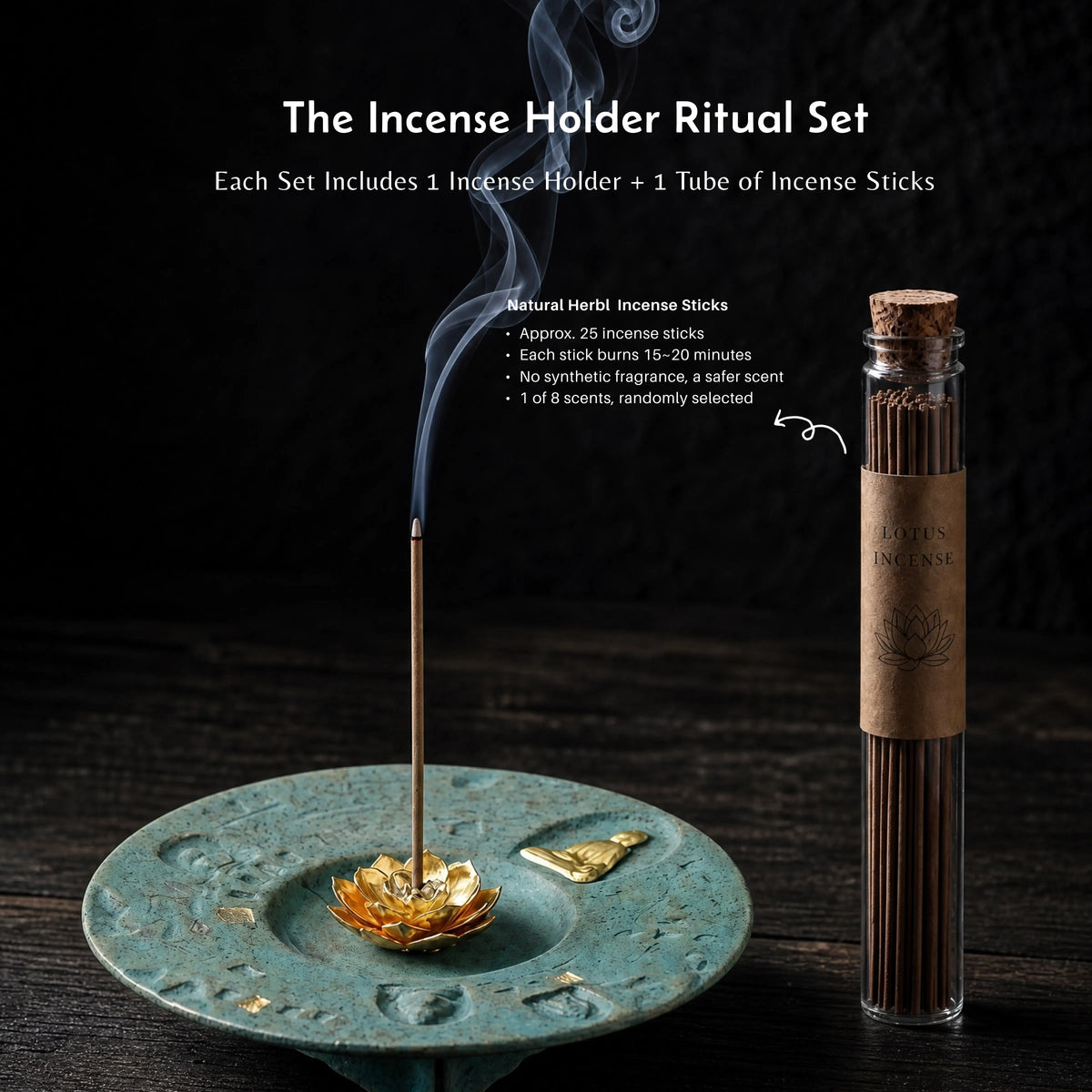 Purification & Harmony - Ceramic Lotus Incense & Candle Holder Set (Includes Incense Sticks)