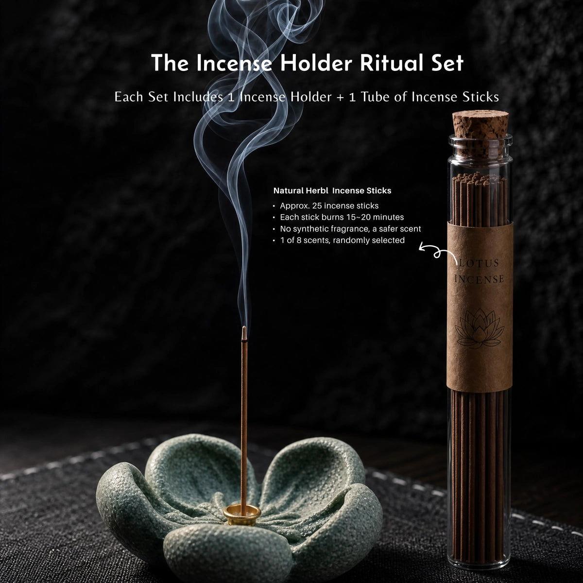 Resilience & Serenity - Bluestone Plum Blossom Incense Holder Set (Includes Incense Sticks)