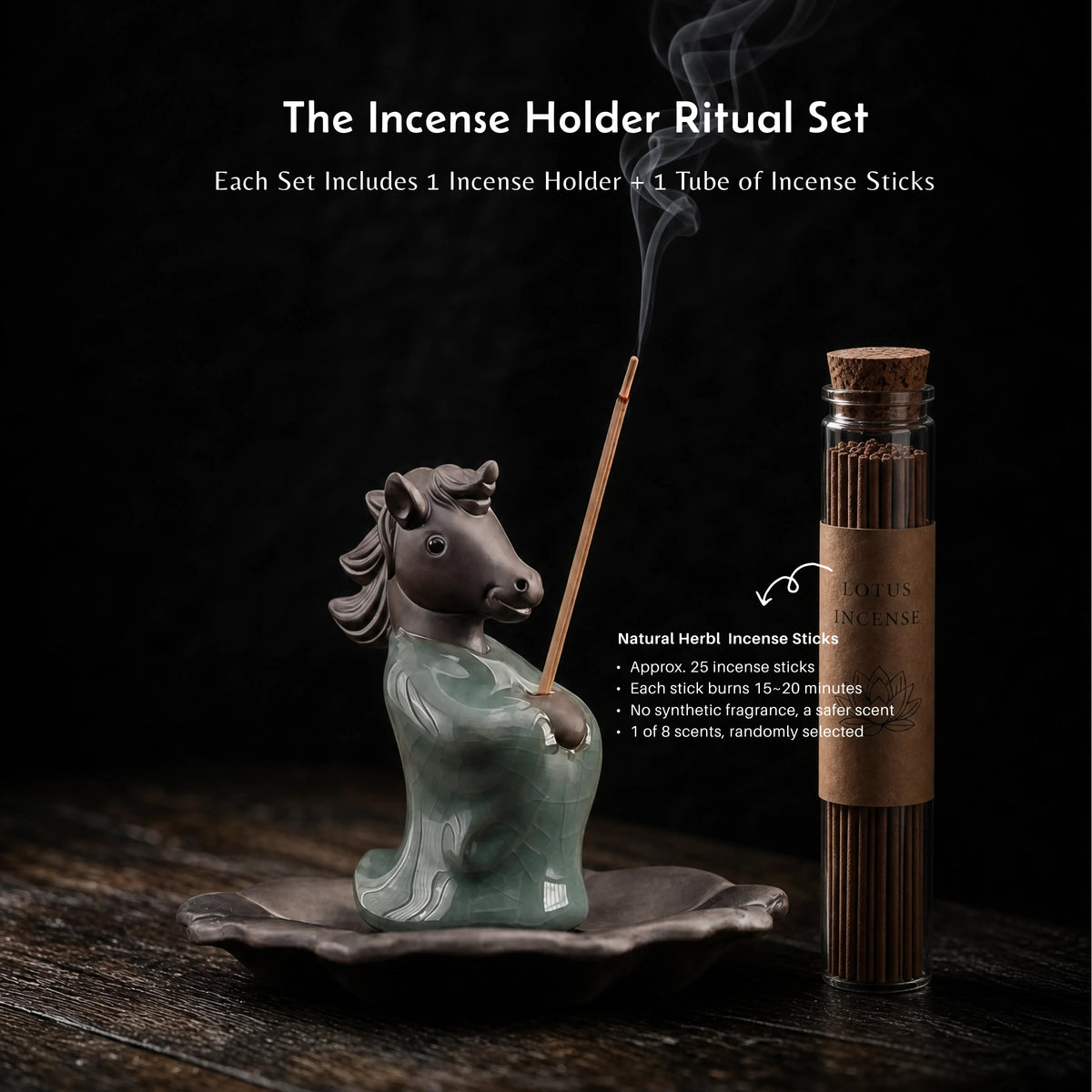 Manifestation & Momentum - Wishful Foal Ceramic Horse Burner Set (Includes Incense Sticks)